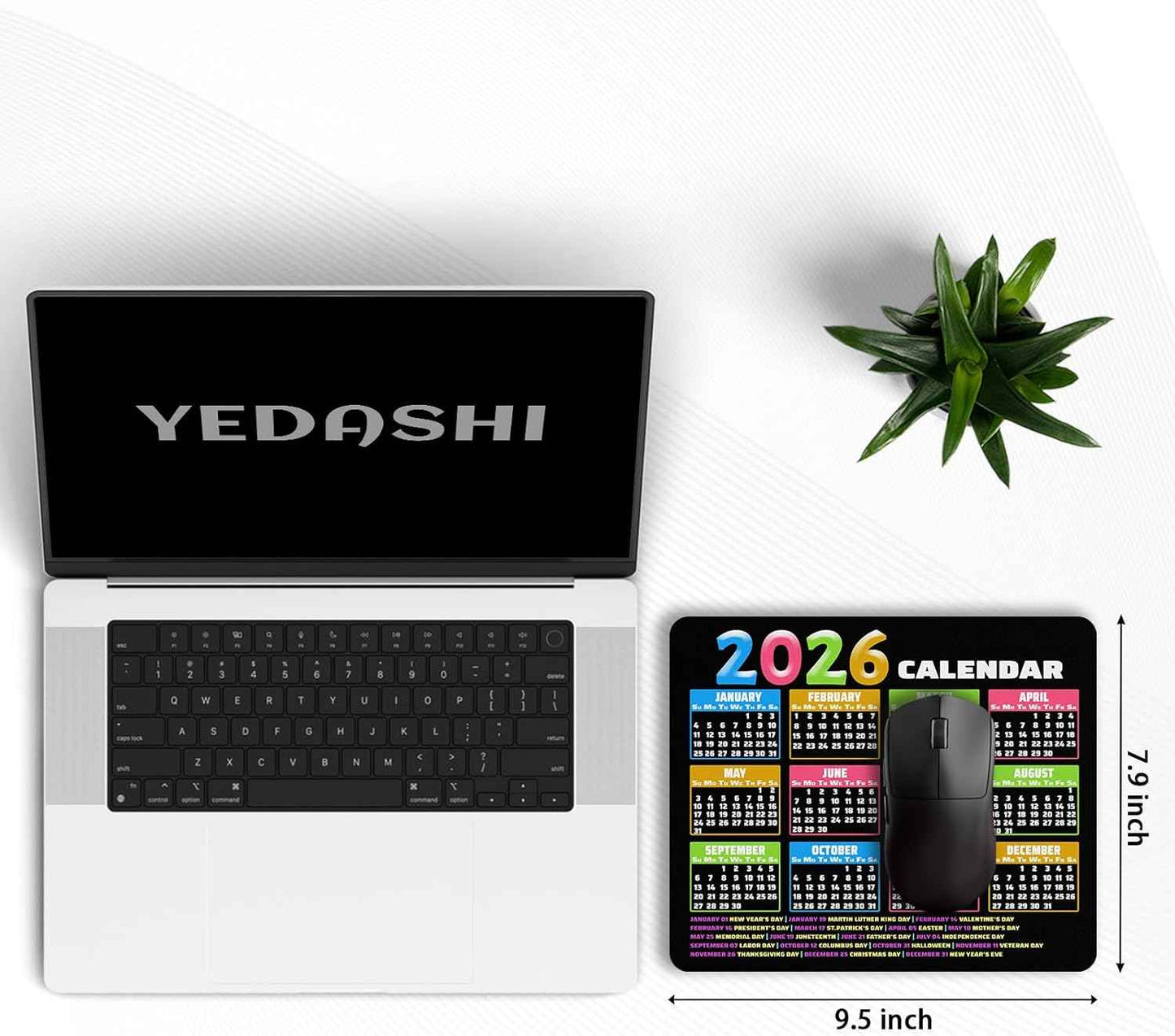 2026 Calendar Mouse Pad, 9.5 x 7.9 Inch, Non-Slip Rubber Base, Computer Laptop Office Desk Accessory, Black Background with Colorful Months, 3 Pack