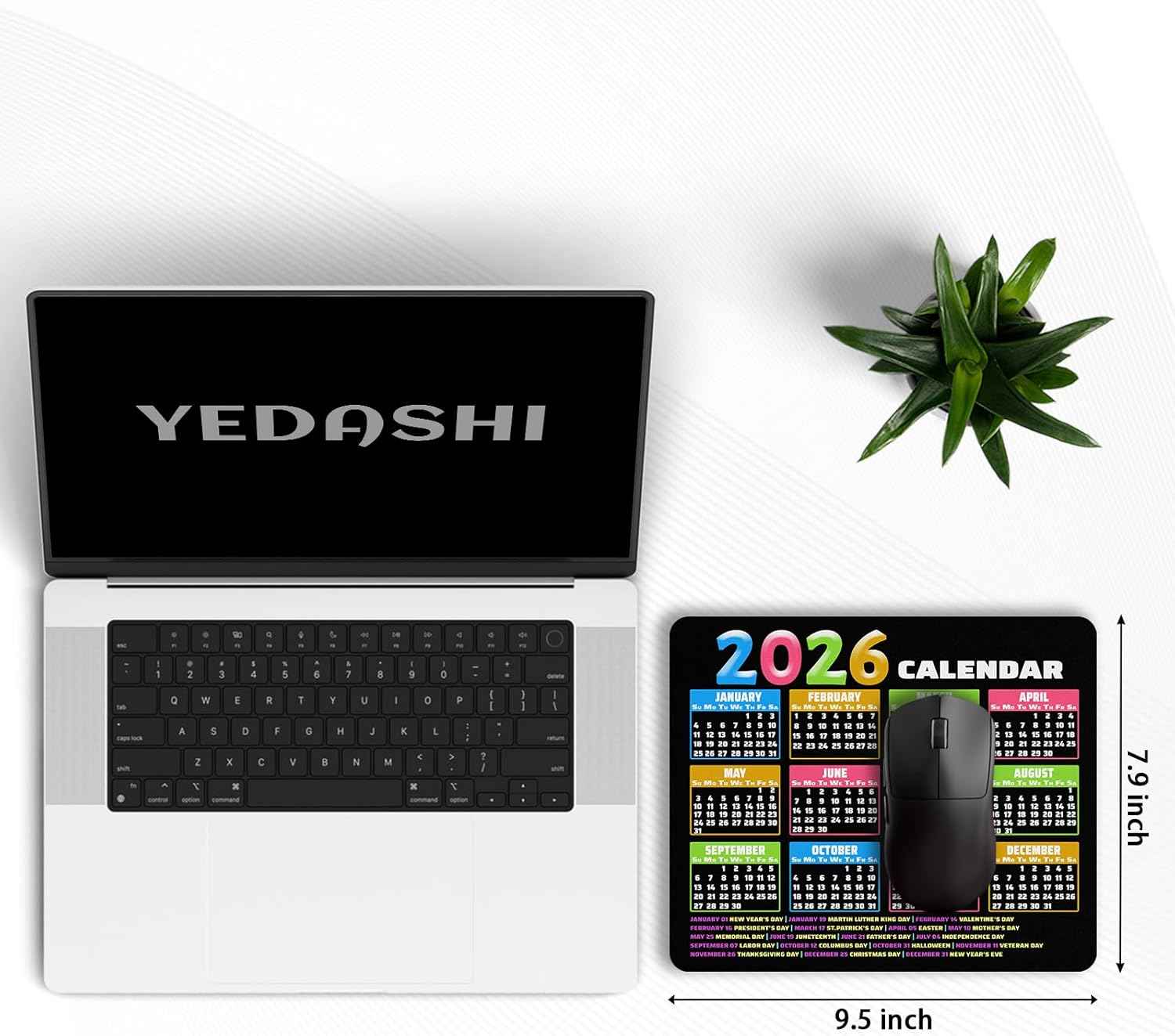 2026 Calendar Mouse Pad, 9.5 x 7.9 Inch, Non-Slip Rubber Base, Computer Laptop Office Desk Accessory, Black Background with Colorful Months, 3 Pack
