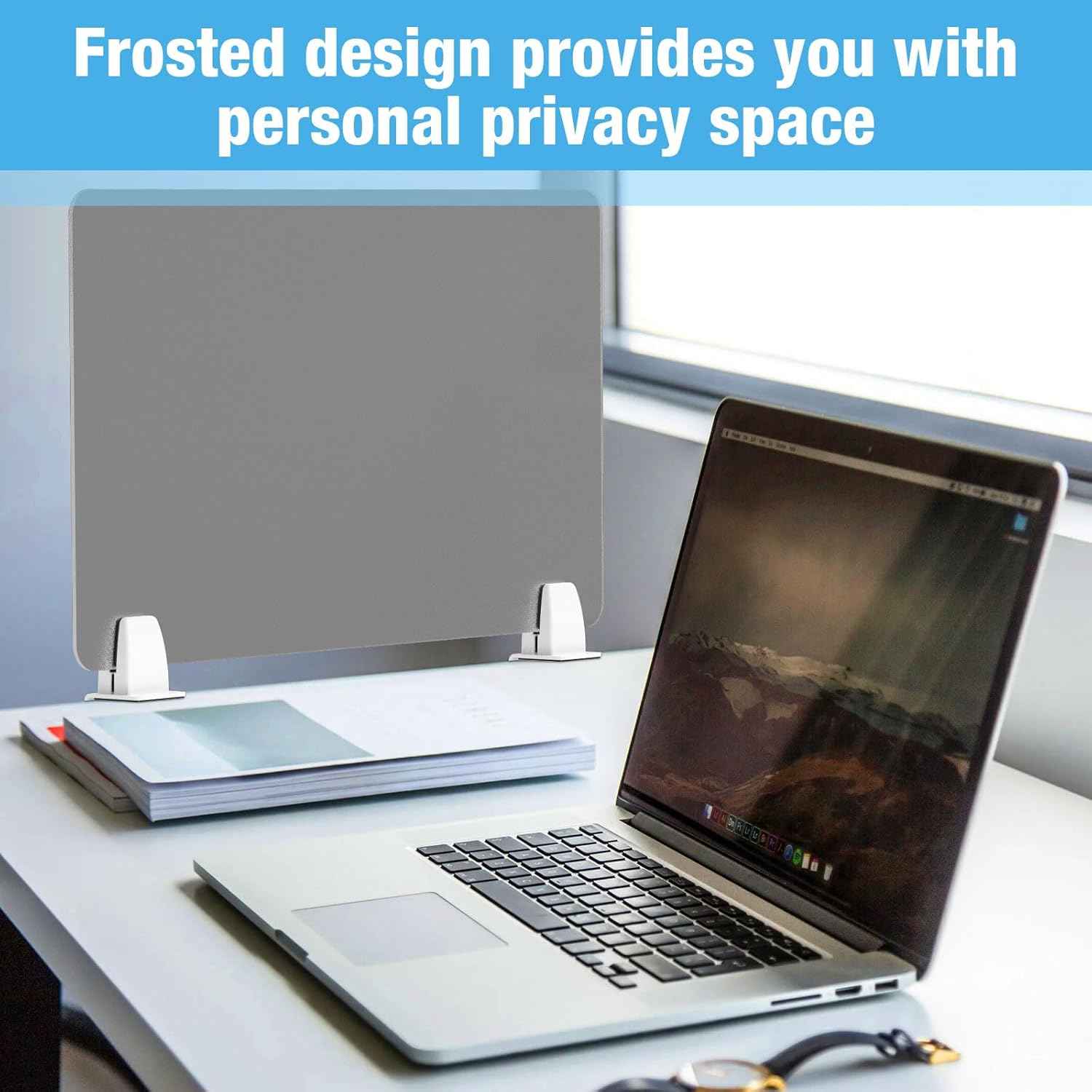 Desk Divider 4 Pcs Desk Privacy Panel 23.6''L x 15.8W'' Office Partitions Grey Acrylic Panel Pack of 4 Desk Divider Partition with Adjustable Universal Base