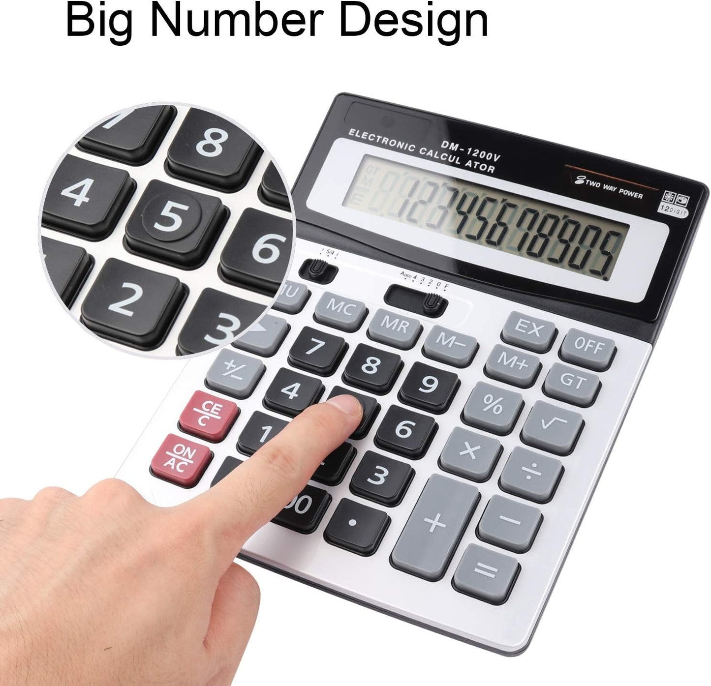 Large Electronic Calculator Counter Solar & Battery Power 12 Digit Display Multi-Functional Big Button for Business Office School Calculating (1 x Calculator)