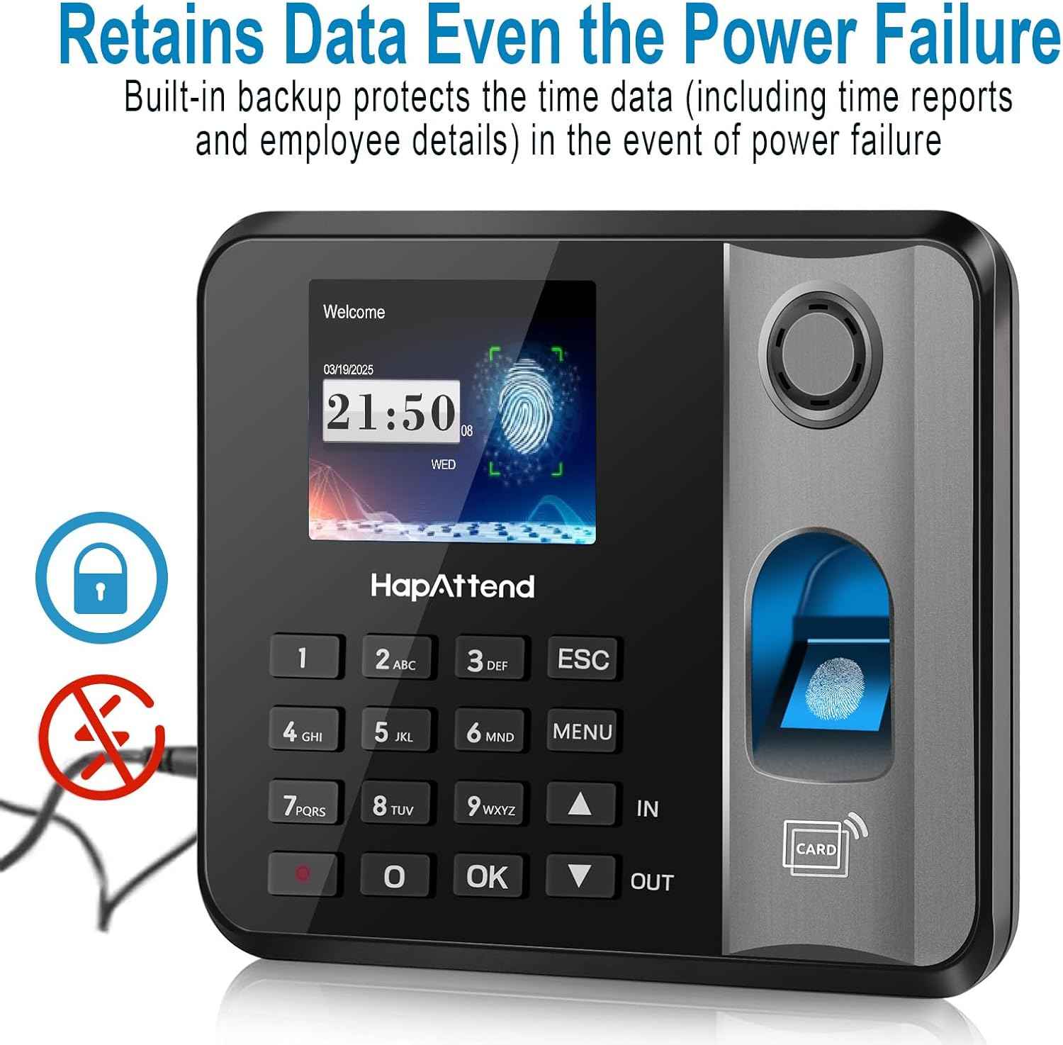 Time Clock - Fingerprint Time Clocks for Employees Small Business Automatic Calculate Hours, No WiFi H1 Standalone Biometric Clock in Machine for Employees with 5 RFID Cards (0 Monthly Fees)