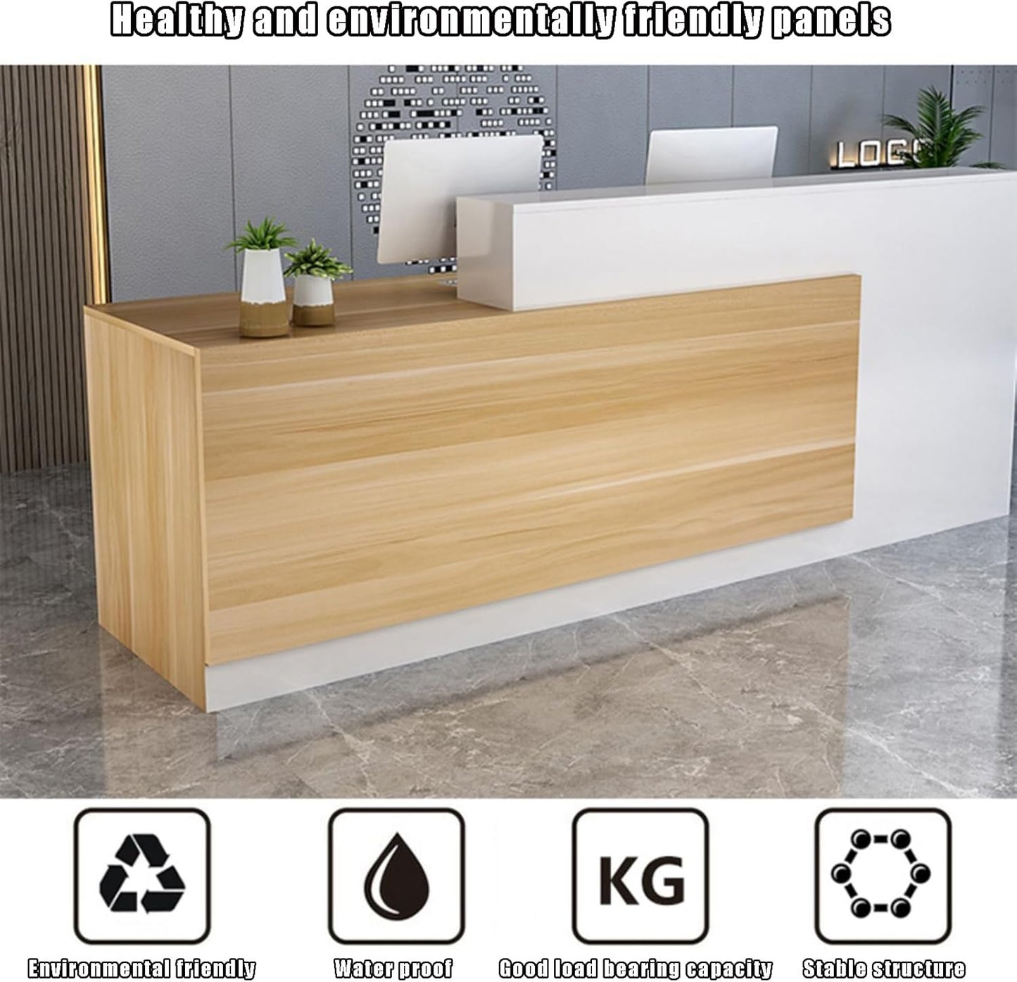 Modern Reception Counter with Lockable Drawers, Home Office Desk/Table for Checkout, Salon, Lobby