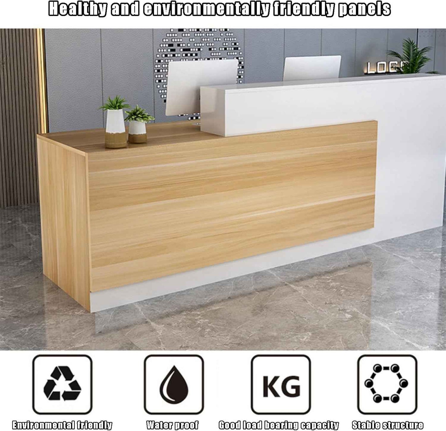 Reception Counter Desk, Front Counter Desk with Lockable Drawers, Modern Retail Counter, Wooden Computer Desk Reception Table, for Checkout Office/Beauty Salon/Lobby C-Left