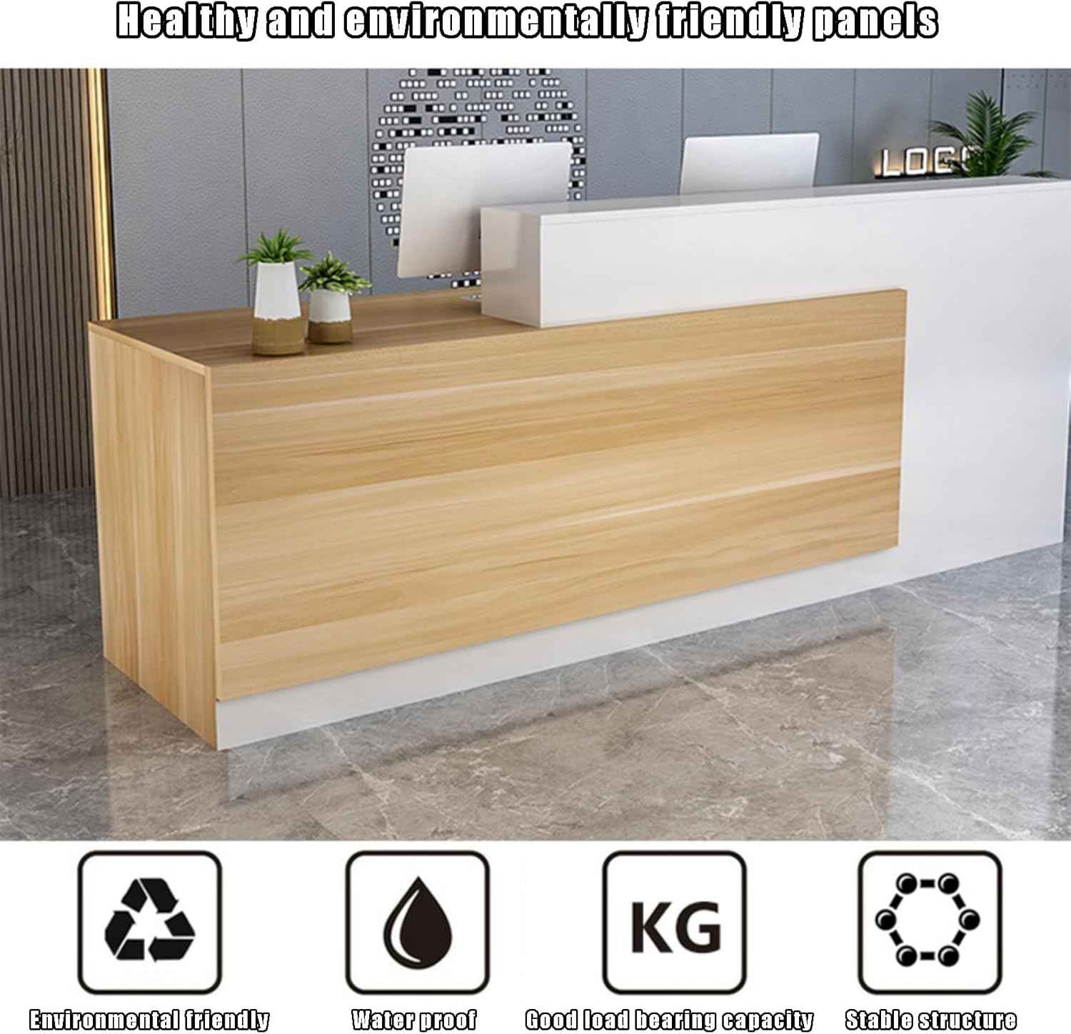 Reception Counter Desk, Front Counter Desk with Lockable Drawers, Modern Retail Counter, Wooden Computer Desk Reception Table, for Checkout Office/Beauty Salon/Lobby C-Left