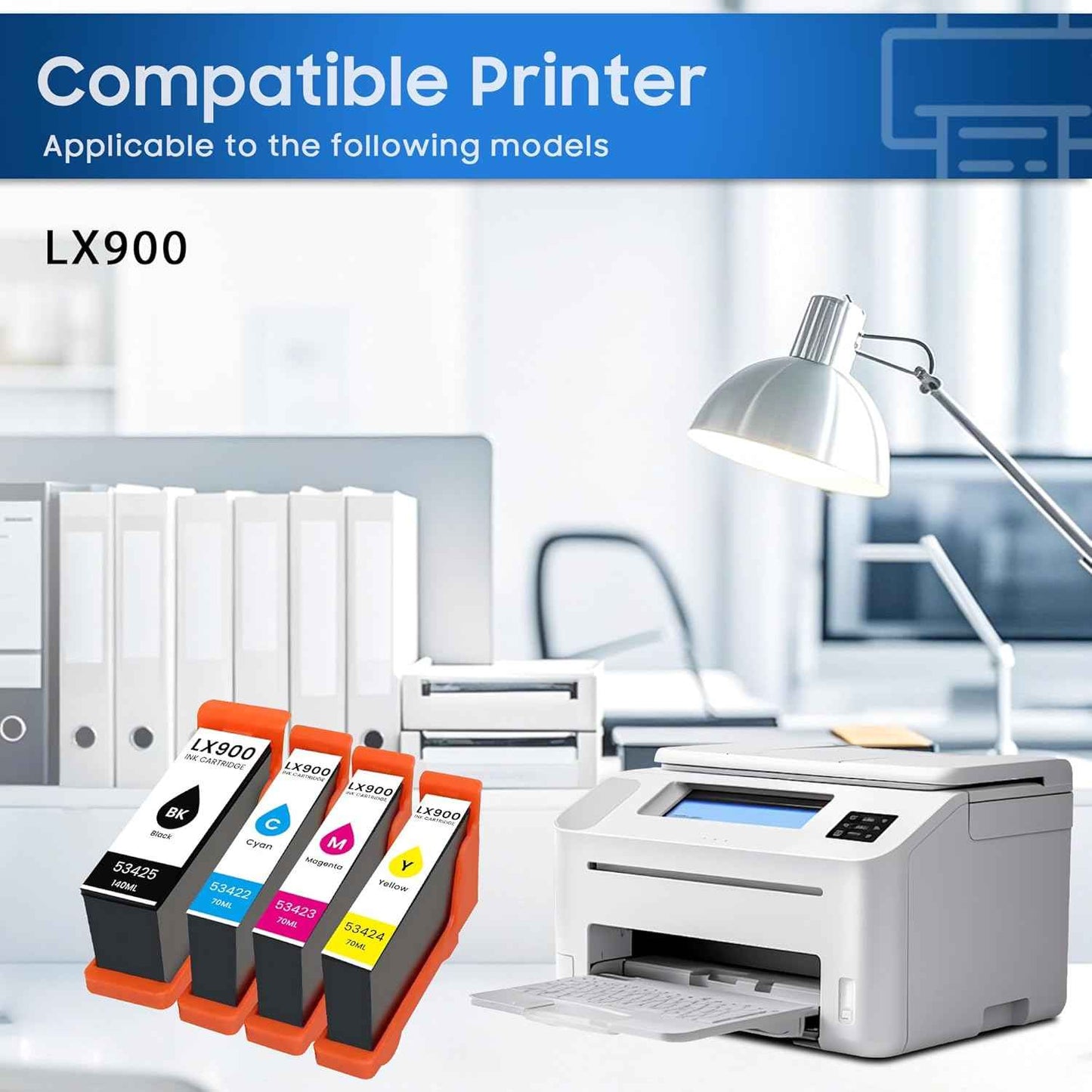 Lezzo LX-900 LX900XL Ink Cartridge 4-Pack LX900 LX-900 High Yield Ink Replacement for Primera 53422 53423 53424 53425 Used for LX900 Printer (Black Cyan Magenta Yellow)