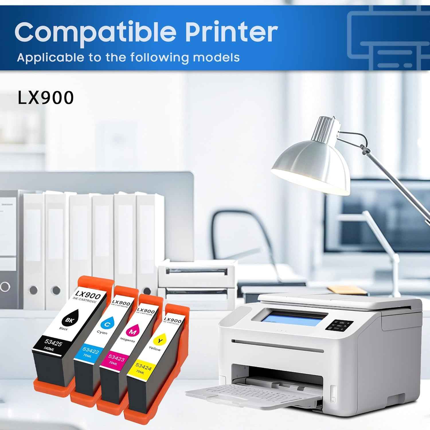 Lezzo LX-900 LX900XL Ink Cartridge 4-Pack LX900 LX-900 High Yield Ink Replacement for Primera 53422 53423 53424 53425 Used for LX900 Printer (Black Cyan Magenta Yellow)