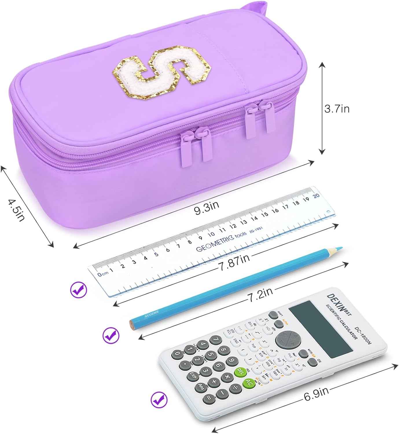 Extra Large Pencil Case,Big Capacity Pencil Pouch,Personalized Initial Pencil Bag with smooth zipper,Multiple Pockets,Cute Aesthetic Stationery Pen Case Bag for Teen Girls College (Pink, H)