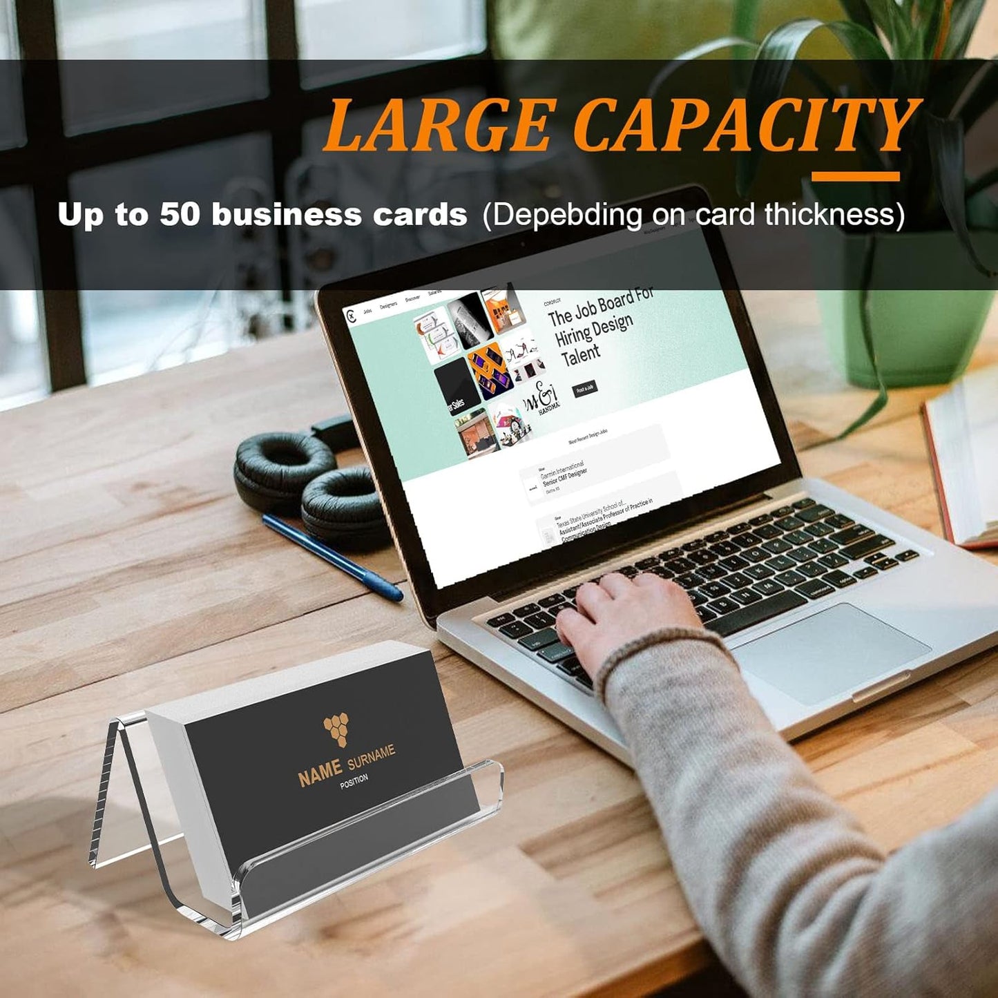 Acrylic Business Card Holder for Desk, Business Card Stand Desktop Business Card Holders for Exhibition，Office Acrylic Business Card Stand Display ，Capacity: 50 Cards （3 Pack）…