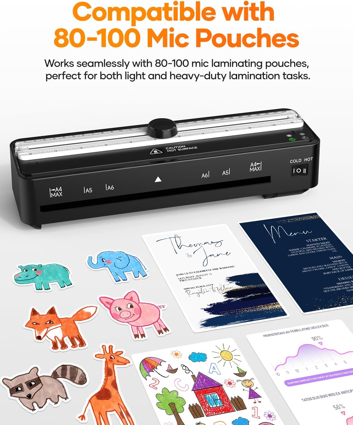 Laminator Machine with 40 Pack Letter Size Laminating Pouches (8.5" x 11"), Thermal and Cold Lamination, Built-in Cutter, Quick Warm-Up, 9 Inch Portable Laminator for Home, Office and School