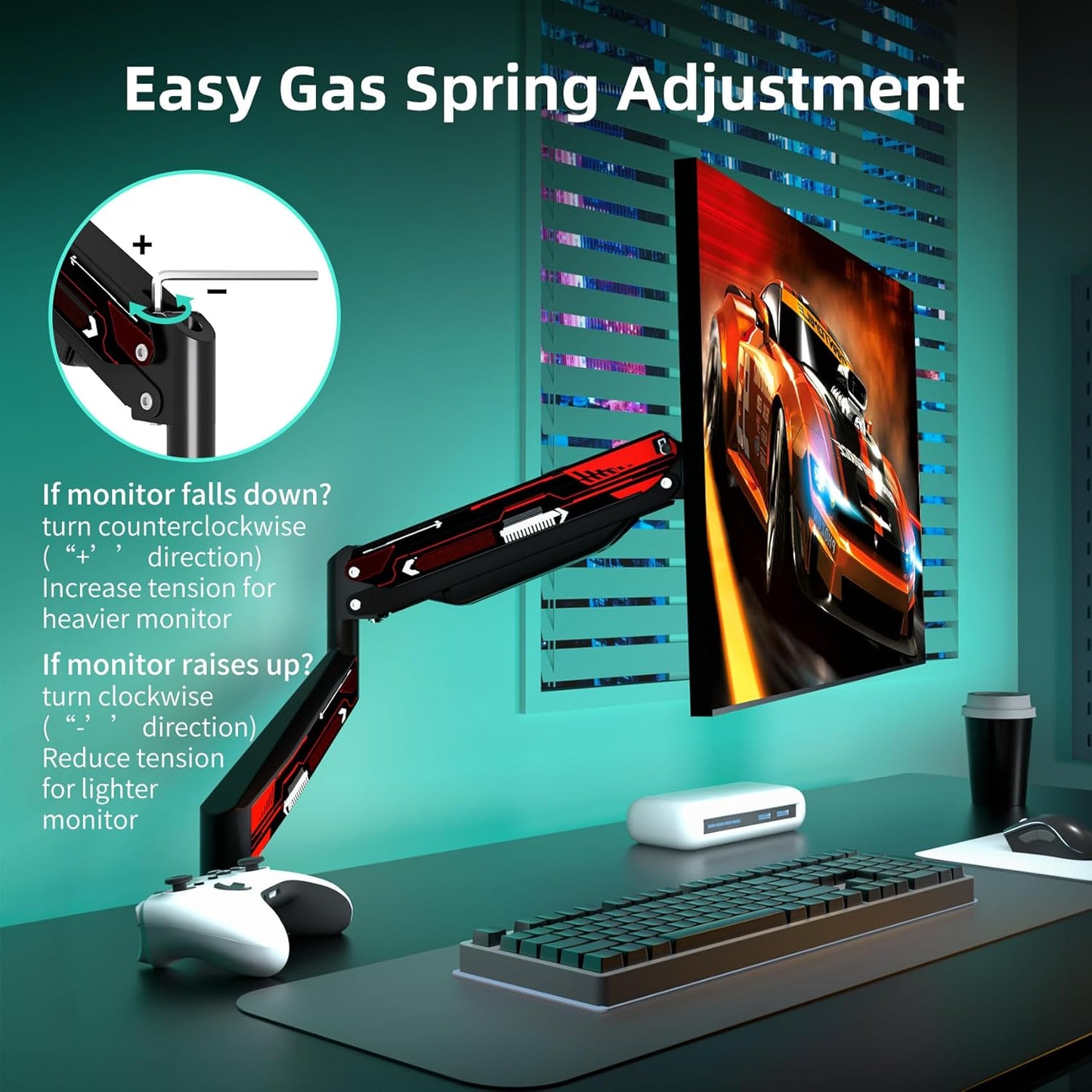 Suptek Monitor Mount Gas Spring Arm Desk Mount Stand - Fully Adjustable, Fits 32 inch Monitors, Weight Capacity up to 22 lbs (MD8WR)