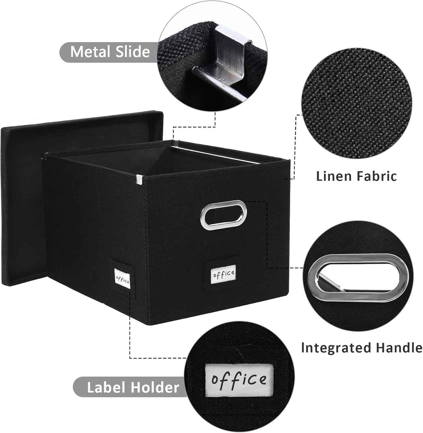 File Organizer Collapsible Storage Box for Office File Box with Lids Document Organizer for Office and Home Easy Slide Durable Hanging File Box (Black)