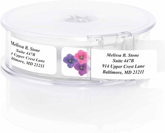 Floral Posy Assorted Rolled Address Labels with Elegant Plastic Dispenser - Lumora Desk