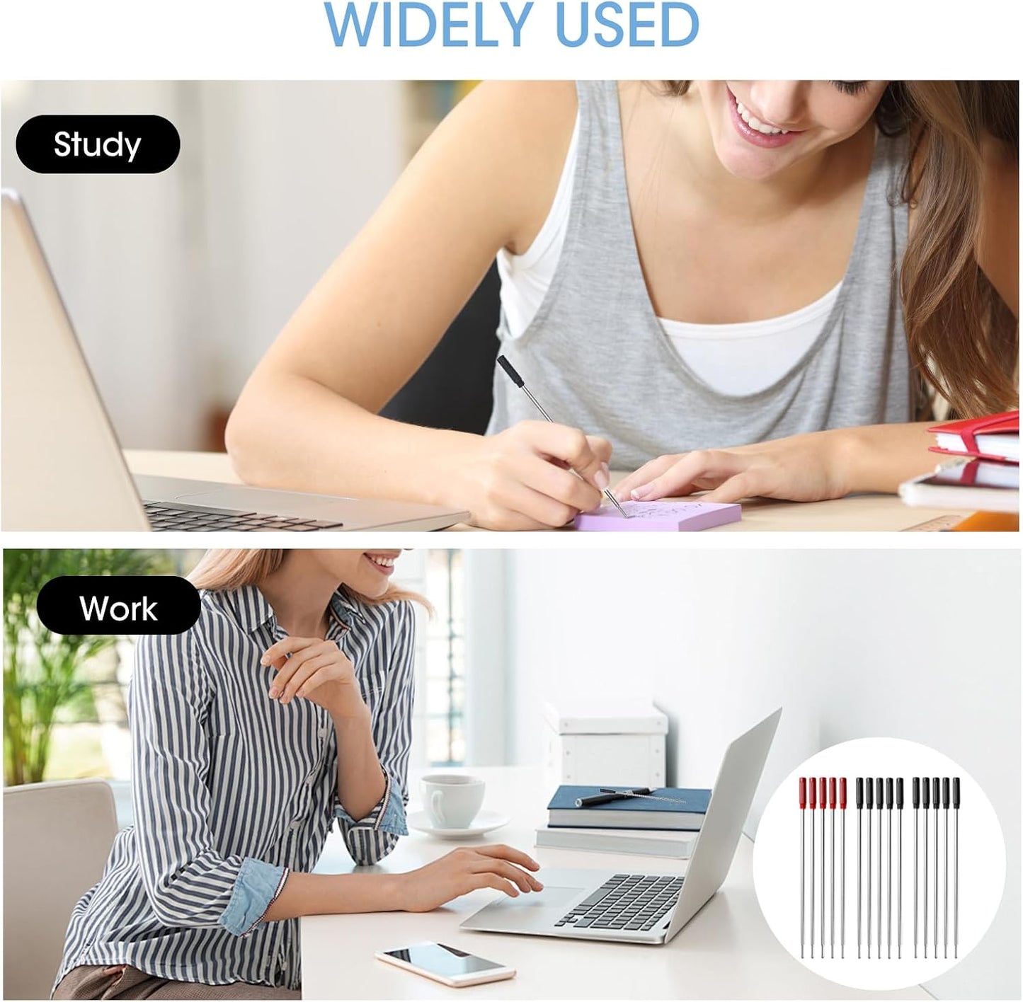 0.7 mm Ballpoint Ink Twist Pen Refills, 15 Pcs Medium Point Metal Smooth Writing Replaceable Ink Refill, Stationery Compatible for Cross Ballpoint Replacement (4.6in M) (Black+Red, 15)