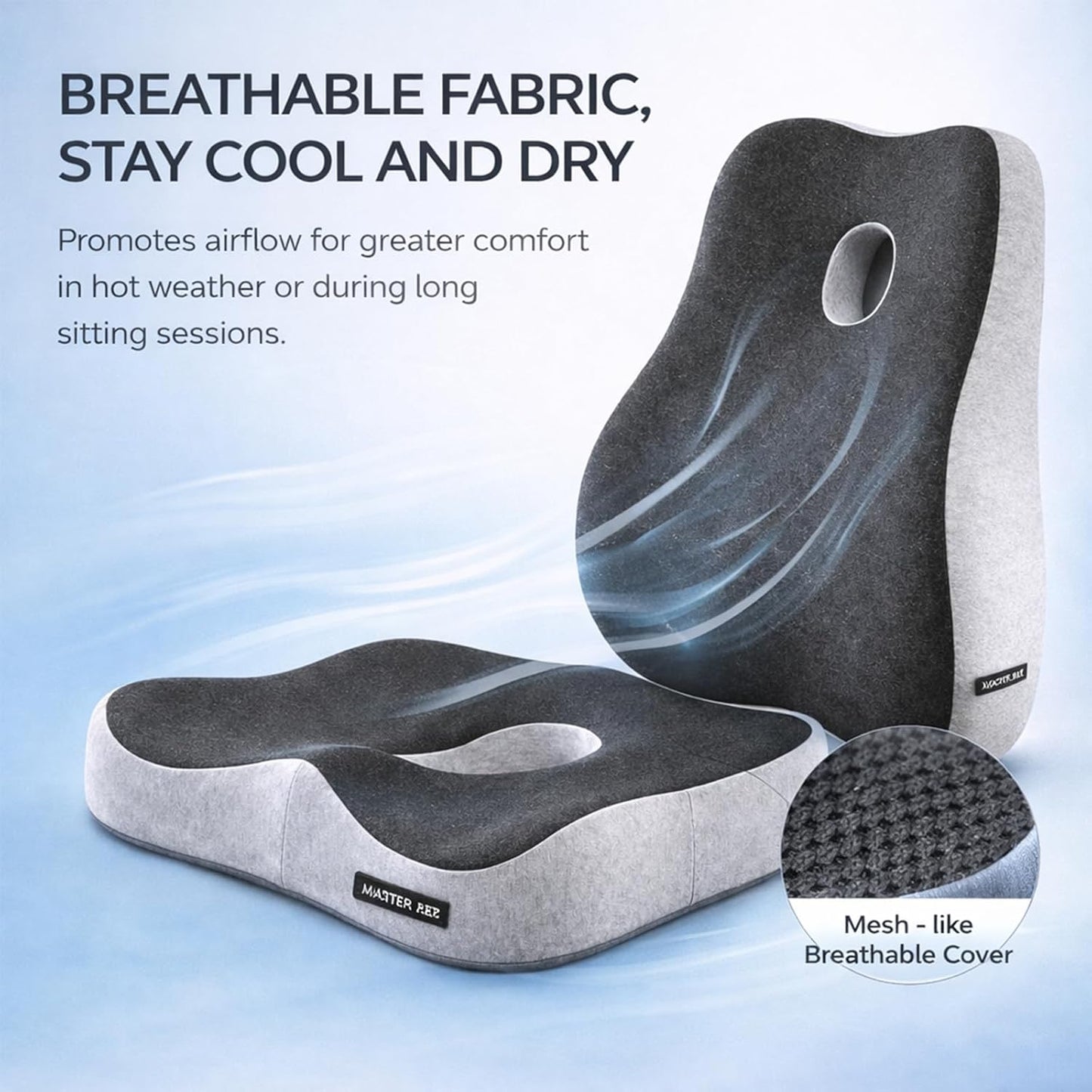 Seat Cushion and Lumbar Support Pillow Set, Back and Butt Support, Sciatica Relieving Coccyx Cushion, Hemorrhoid Cushion, Ergonomic Memory Foam Cushion&Pillow, Office Chair and Car Seat (Light Gray)