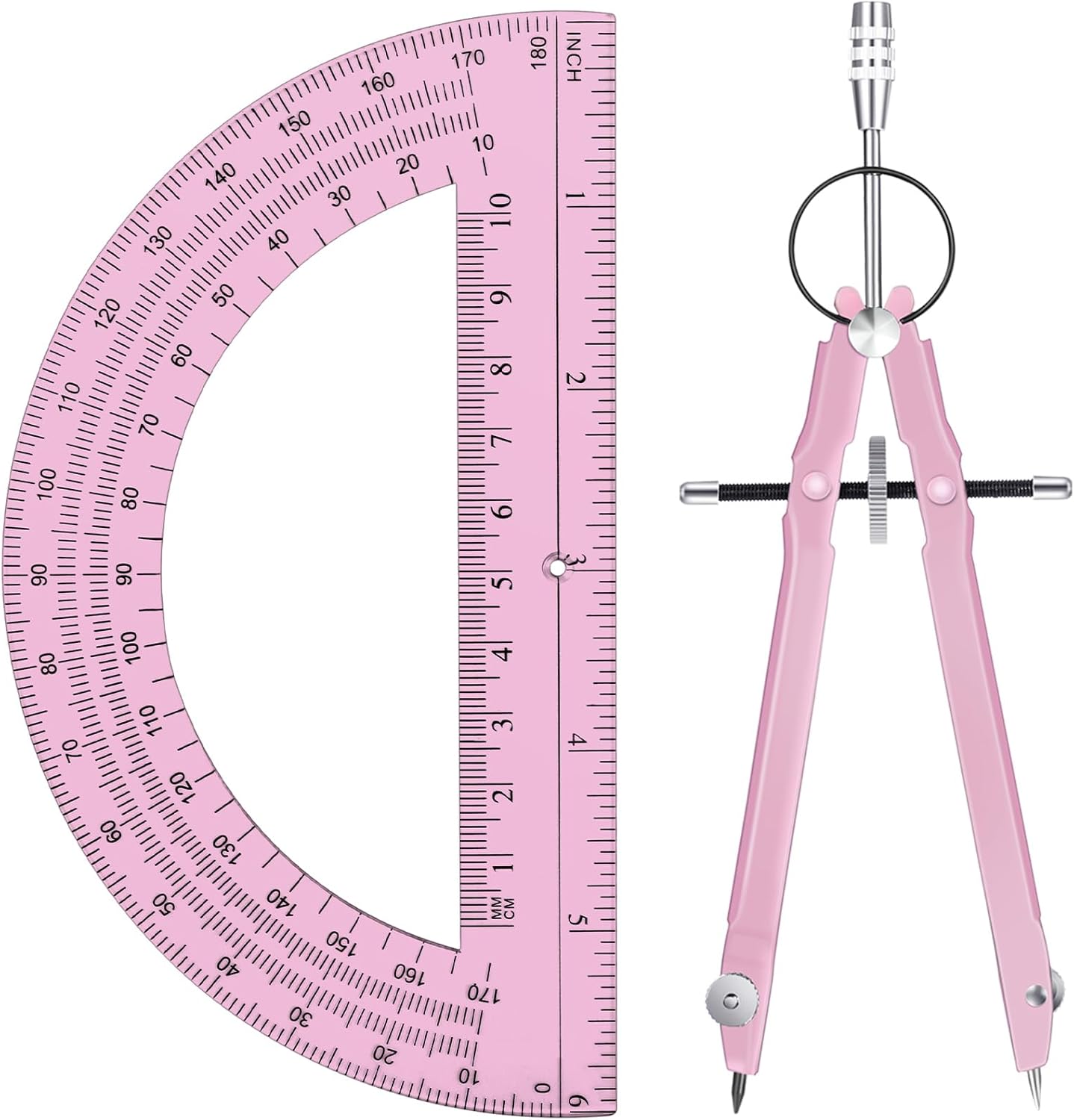 EBOOT Student Geometry Math Set, Drawing Compass and 6 Inch Clear Swing Arm Protractors 180 Degree Math Protractor(Pink and Pink)