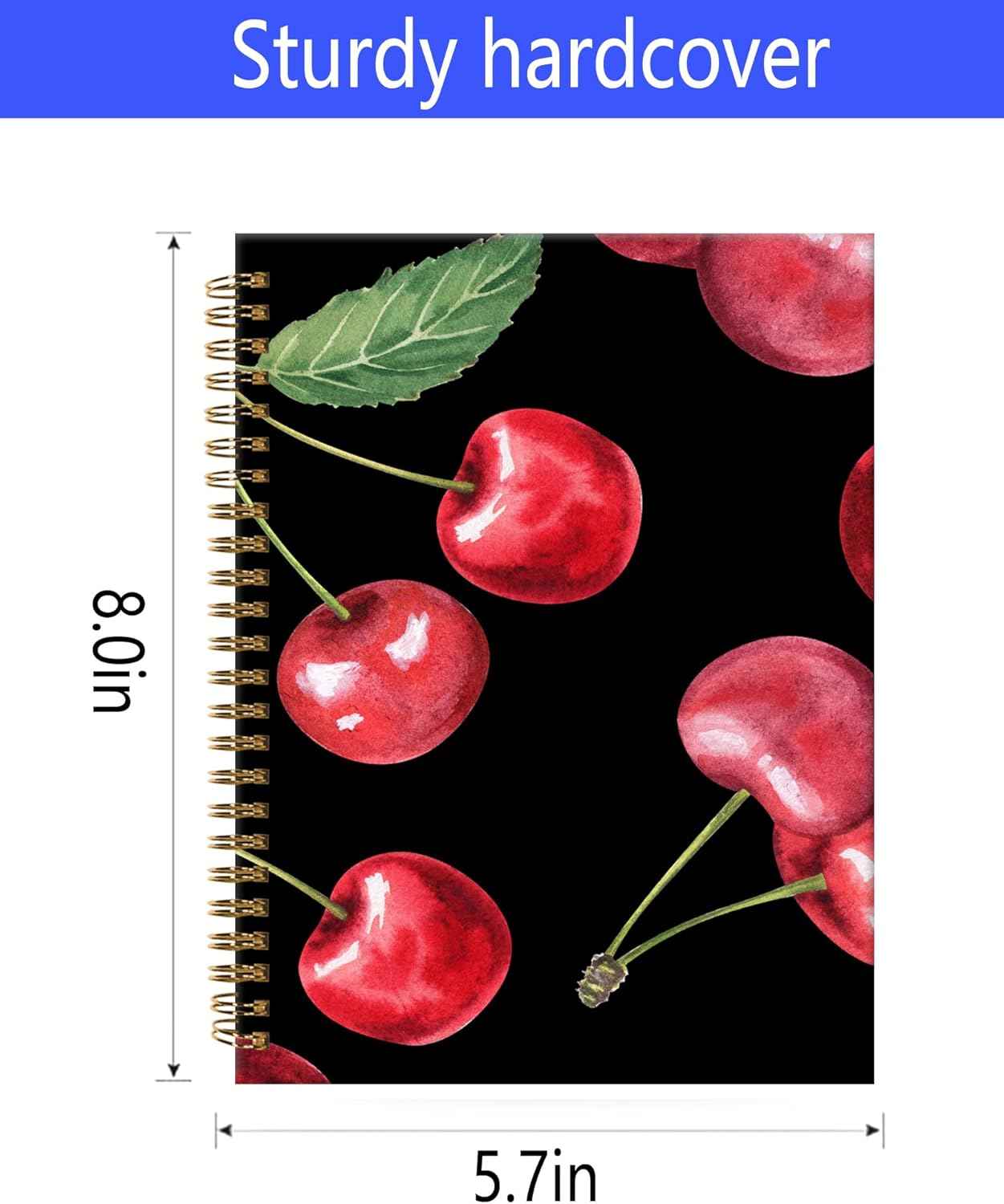 Spiral Journal Notebook,A5 Hardcover Lined Journals for Women Girl 6 x 8.3 in,120 Pages Thick Paper,Cute College Ruled Writing Notebook for Gifts Office Work School(Watercolor Cherry Berry)
