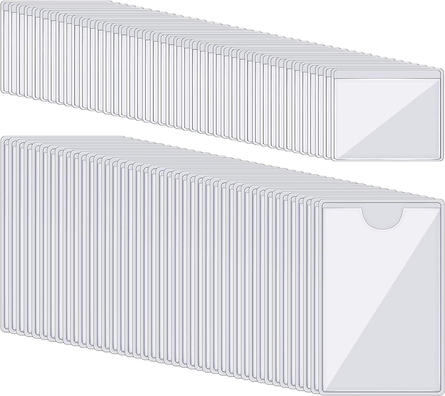 100 Self-adhesive Index Card Holder for Business Cards, Clear Plastic Sticky Labels Holders for Storage Bins Toy Bins Scrapbooks, Organize and Protect Cards Photos Labels (2.32 x 3.54'', 1.85 x1.57'')