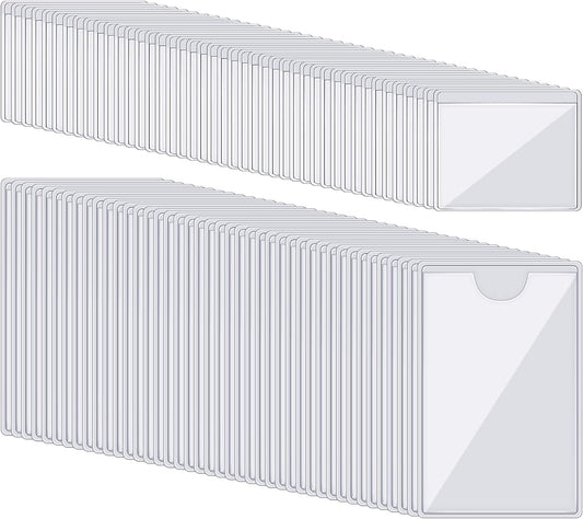 100 Self-adhesive Index Card Holder for Business Cards, Clear Plastic Sticky Labels Holders for Storage Bins Toy Bins Scrapbooks, Organize and Protect Cards Photos Labels (2.32 x 3.54'', 1.85 x1.57'')