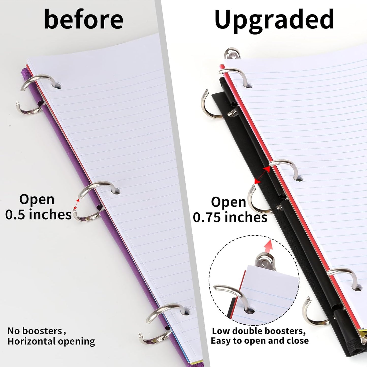 Pivotable Refillable Notebook, Upgraded 1 Inch 3 Ring Notebook Binder, 100 College Ruled Paper, 5 Subject Notebook with Dividers and Folder Pockets, Tabs- Purple