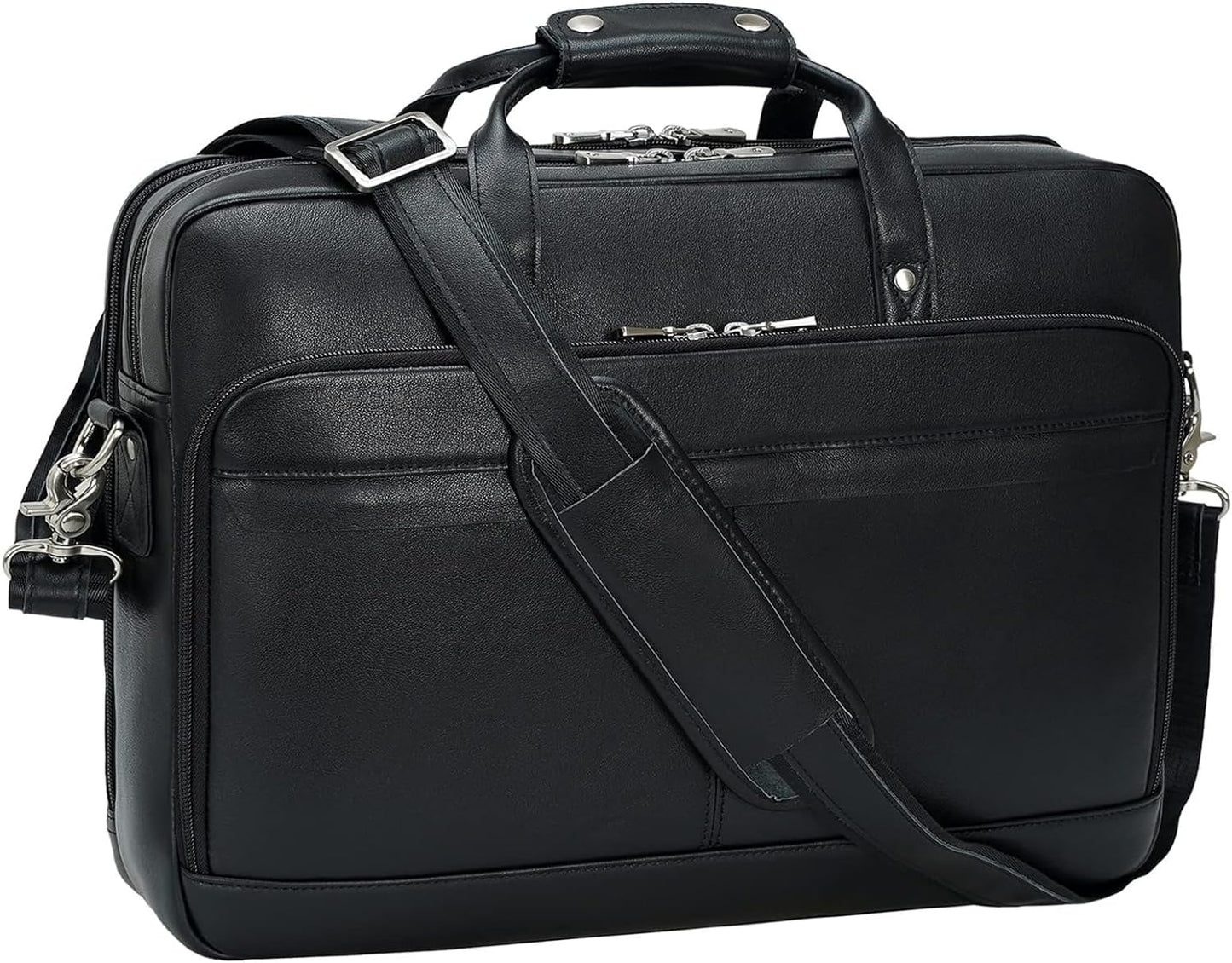Leather Briefcase for Men 17 Inch Laptop Crossbody Shoulder Messenger Bag Attache Case for Business Travel Work Lawyer