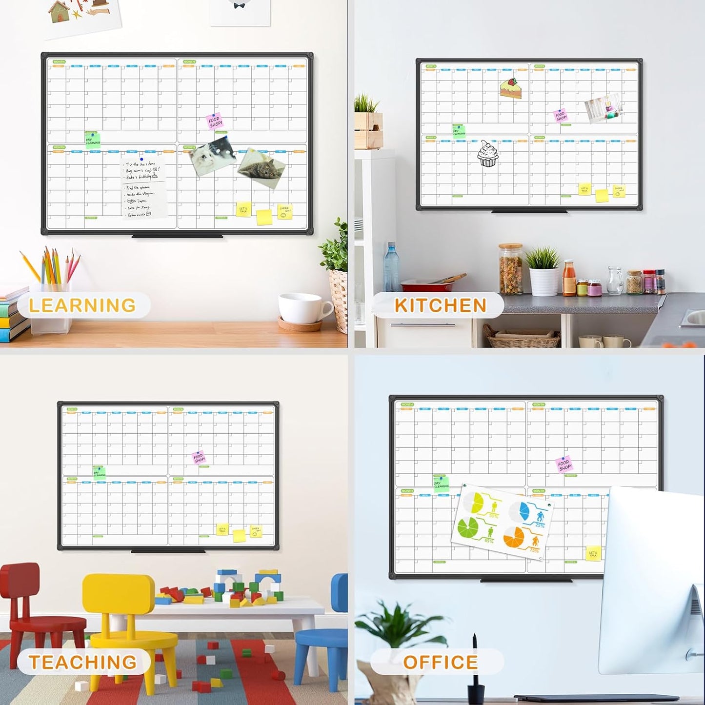 JILoffice Magnetic Dry Erase Calendar Whiteboard, 4 Month White Board Planner 36 X 24 Inch, Black Aluminum Frame Wall Mounted Board for Office Home and School - Lumora Desk