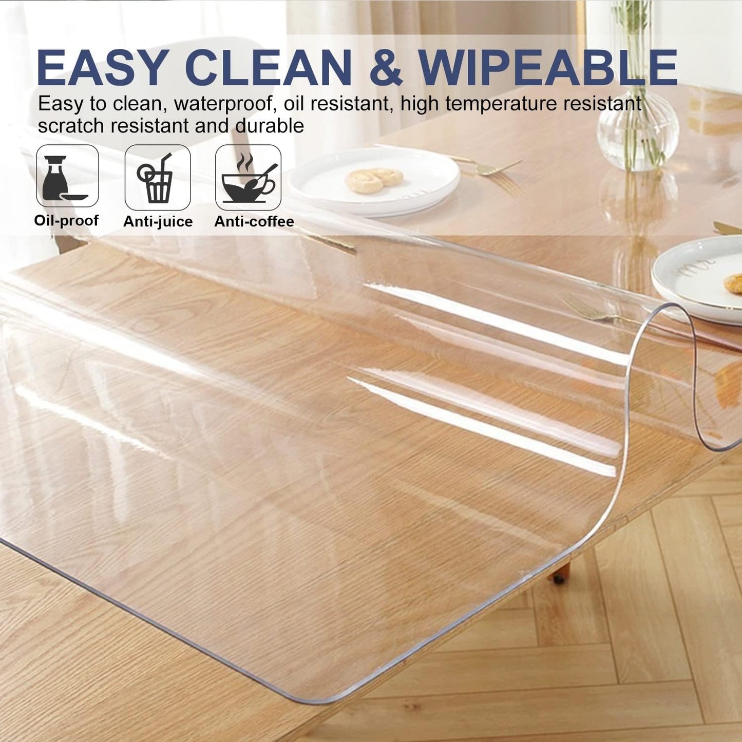 1.5mm Thick Custom Multisize PVC Table Cover Protector 38x60 Inch for Kitchen Wood Grain Wedding Party Table Laptop Desktop Protection Vinyl Transparent Table Protector Plastic Protective Easy Clean