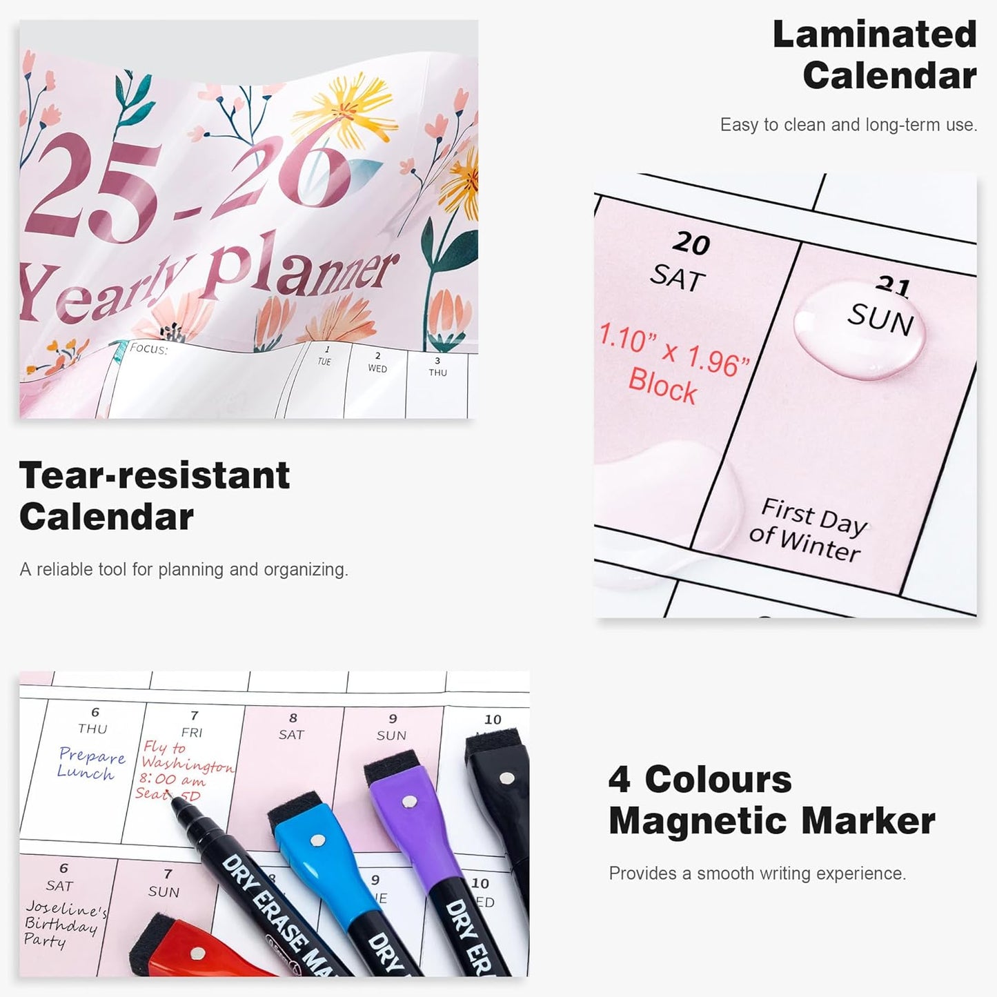 Ospelelf Calendar 2025-2026 Large Dry Erase Wall Calendar 32'' x 48'', 12 Month Laminated Calendar for Classroom, Family, Use July 2025 - June 2026 (Floral)