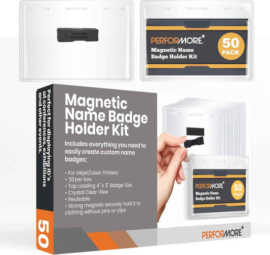 50 Pack Magnetic Name Tags 4x3 with Printable Inserts - Clear Name Tag Magnets, Badge Holders, Strong No Pin, Reusable Waterproof for Conventions Office Events School Meetings, Officewerks