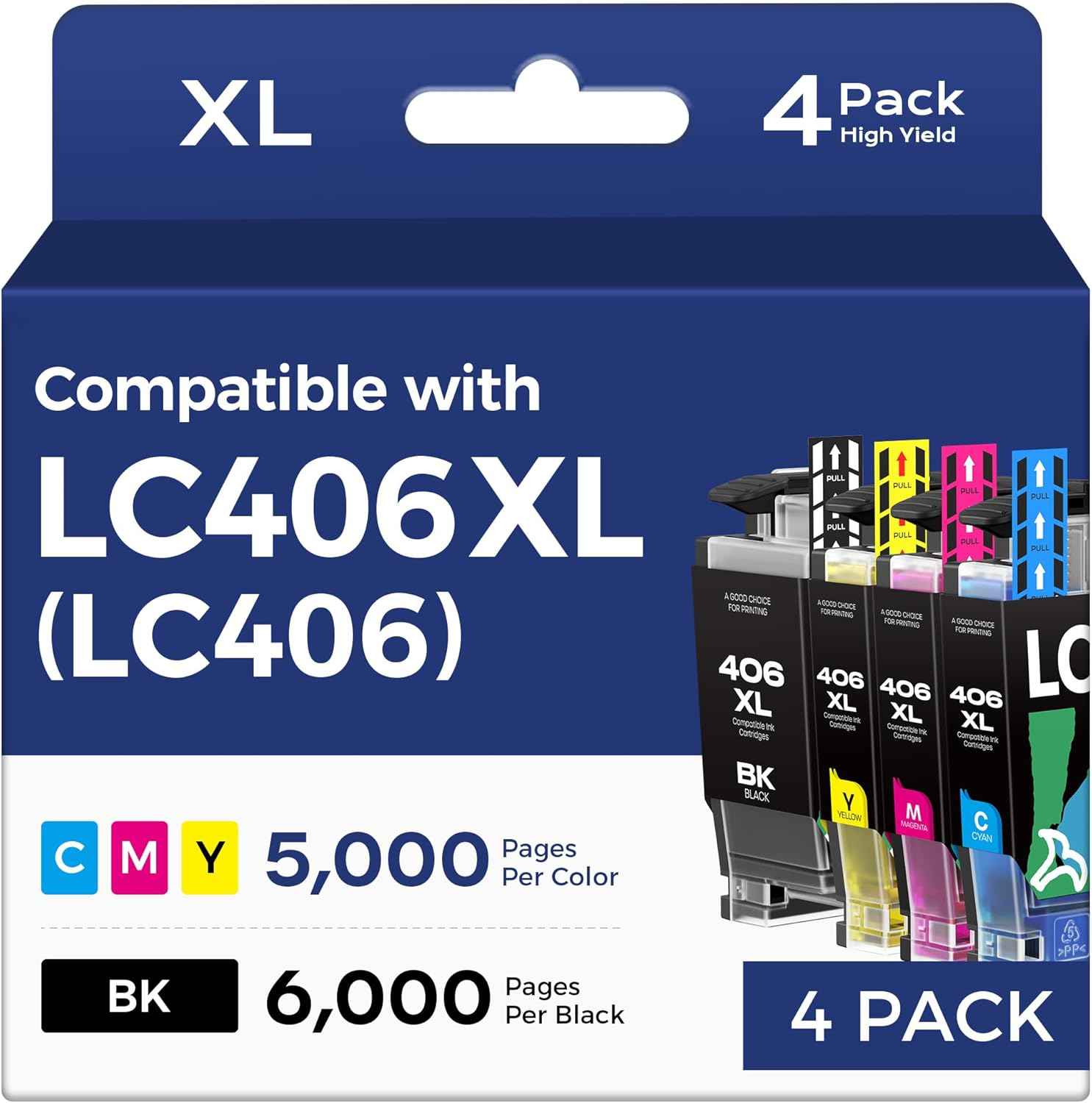 LC406XL LC406 Ink Cartridges for Brother Printer Compatible Replacement for LC406 XL LC406XL for Brother MFC-J4335DW MFC-J6555DW MFC-J5855DW MFC-J4535DW MFC-J6955DW MFC-J5955DW (4 Pack, BK/M/C/Y)