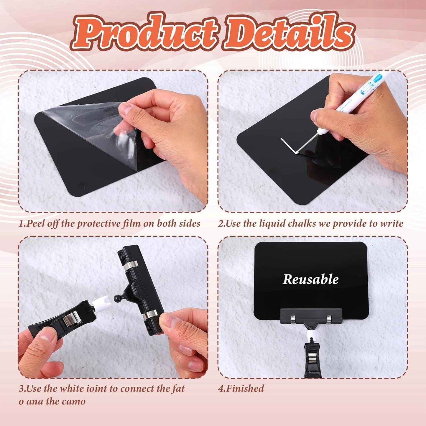 24 Pcs Black Mini Plastic Chalkboard Sign with Clip, Double Head Rotating Display Price Tags Merchandise Sign Clip Holder for Business Retail Food Clothing Rack Shelf Basket Sign Display