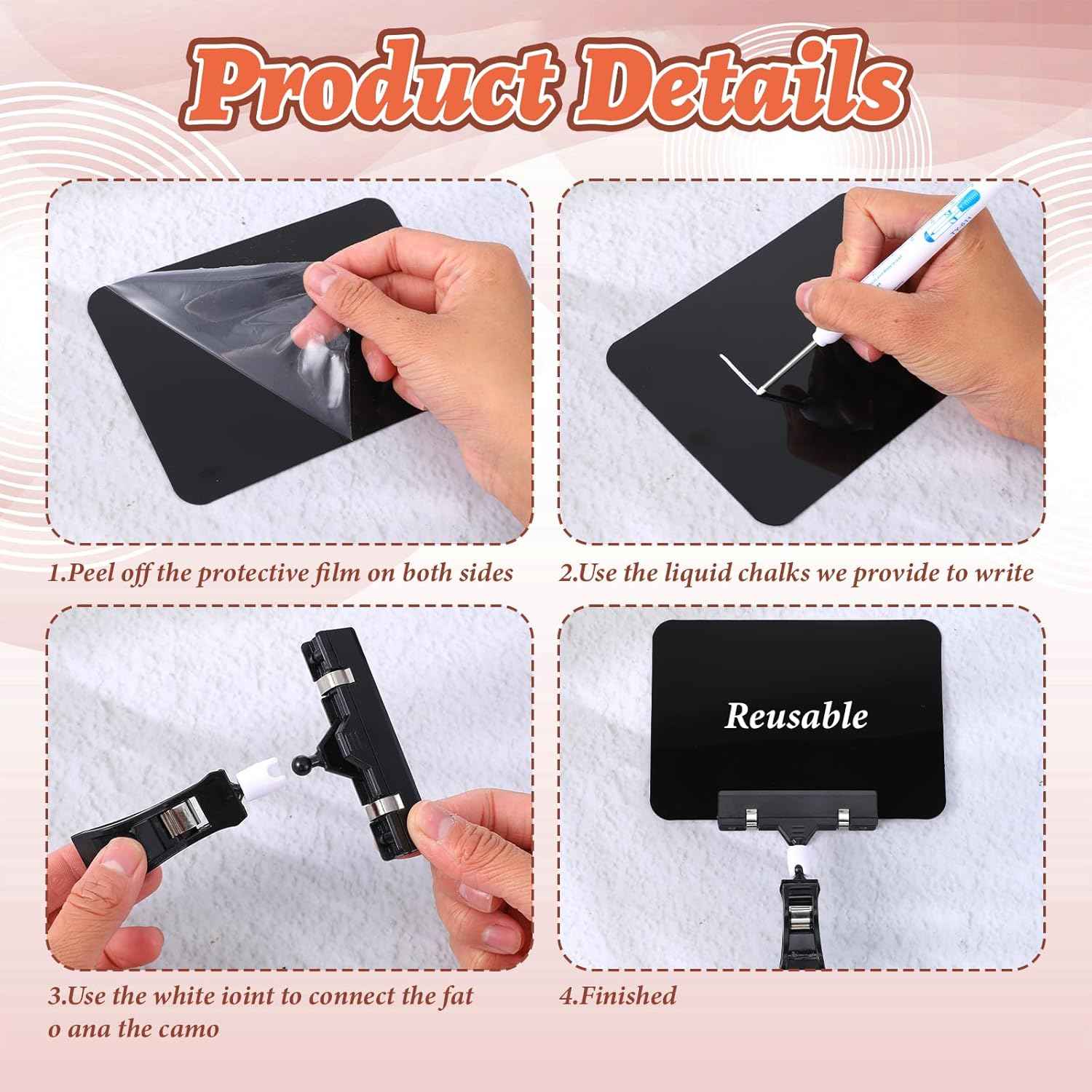 24 Pcs Black Mini Plastic Chalkboard Sign with Clip, Double Head Rotating Display Price Tags Merchandise Sign Clip Holder for Business Retail Food Clothing Rack Shelf Basket Sign Display