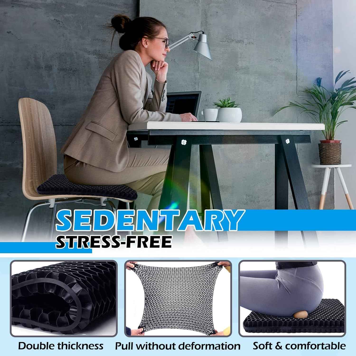 20" Gel Seat Cushion for Long Sitting Pressure Relief - Jumbo & Thick Gel Cushions for Office Chairs - Tailbone Pain Relief Cushion, Sciatica & Back Support, Wheelchair Cushions & Car Seat Cushion