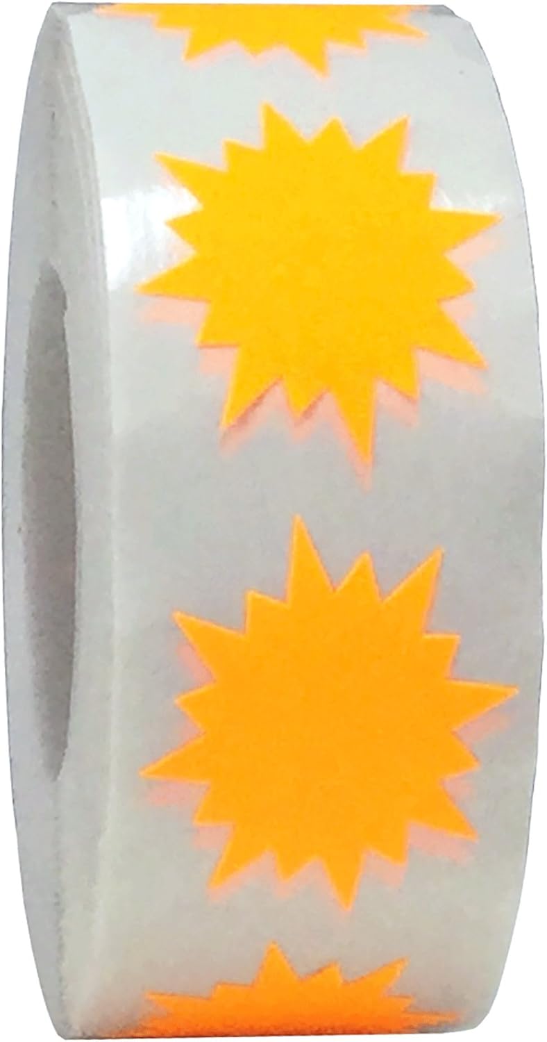 Fluorescent Orange Color Coding Burst Labels for Organizing Inventory 1 Inch Round Circle Dots 500 Total Adhesive Stickers On A Roll