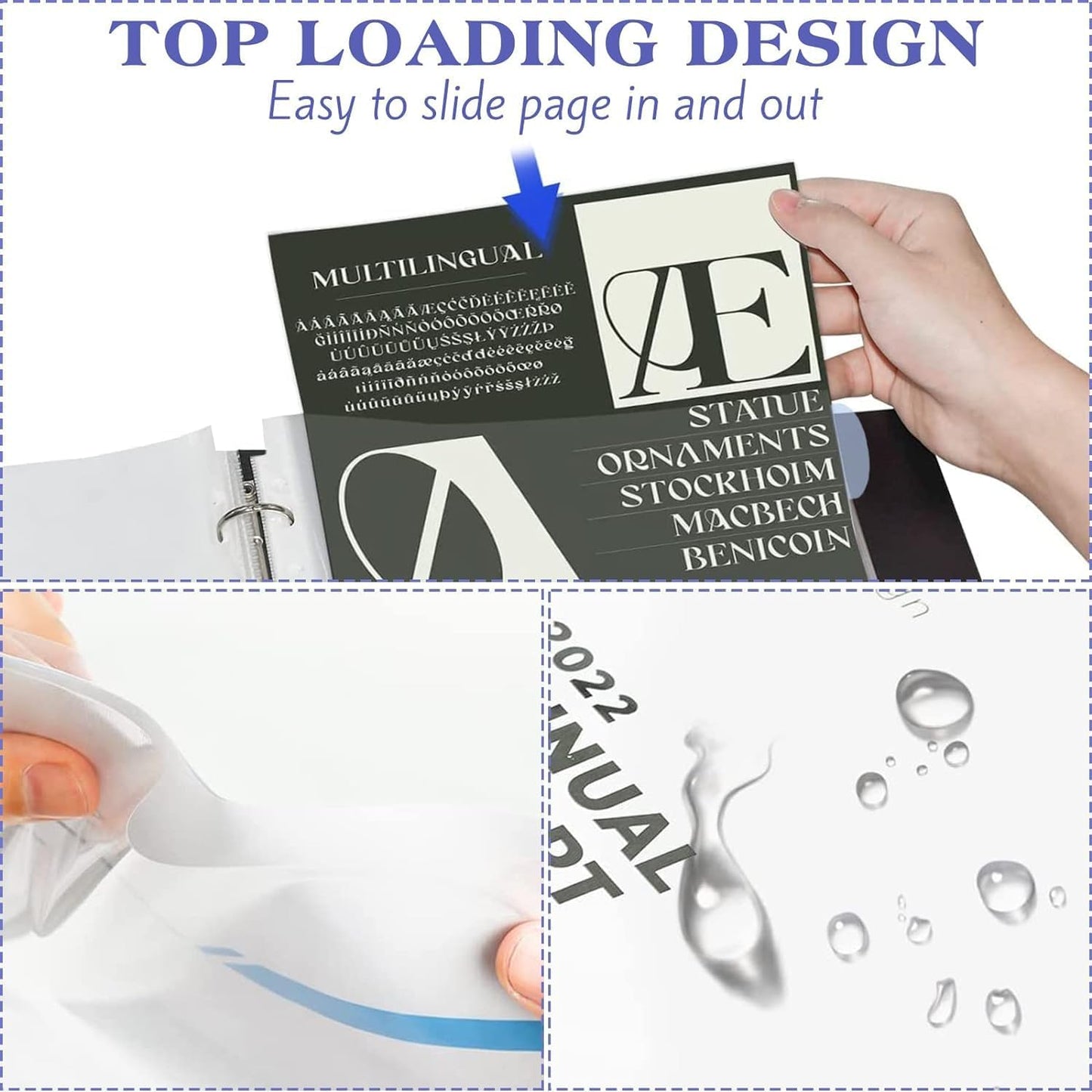 5 Set of 40 Pack Sheet Protectors 8.5 x 11 Inch, Letter Size Sleeves Binder Index, Dividers Pocket for 2/3/4 Ring Binder Dividers with 8 Tabs, Clear Page Protectors Organizer for School Home Office