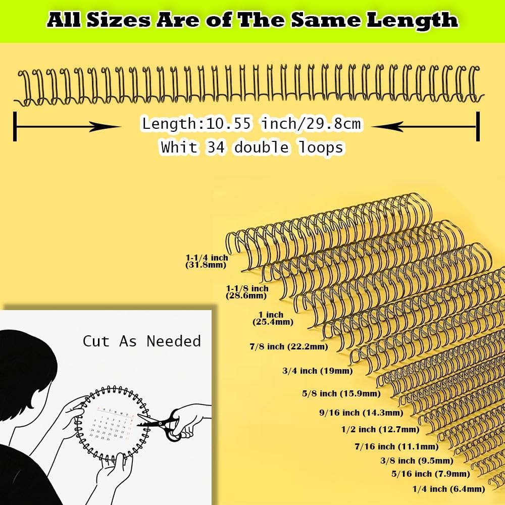3:1 Pitch Double Loop Binding Wires, YolieraArt 100 Pack Spiral Spine Bindings, 9/16 Inch Wire Twin Binding for Book Binder Machine,Students and Coworkers (120 Sheet Capacity, 100P, White)