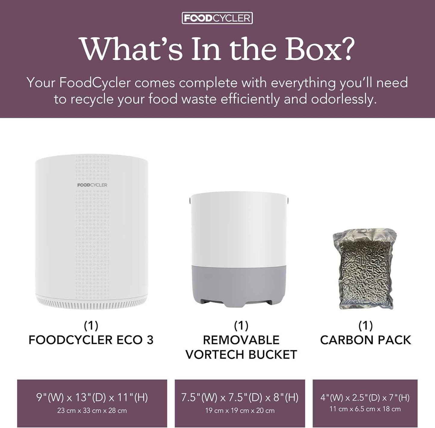 FoodCycler Eco 3 Food Waste Recycler with 4-Pack Carbon Filters – Kitchen Countertop Composter Alternative with Odor Control – Compact, Efficient, Easy to Maintain