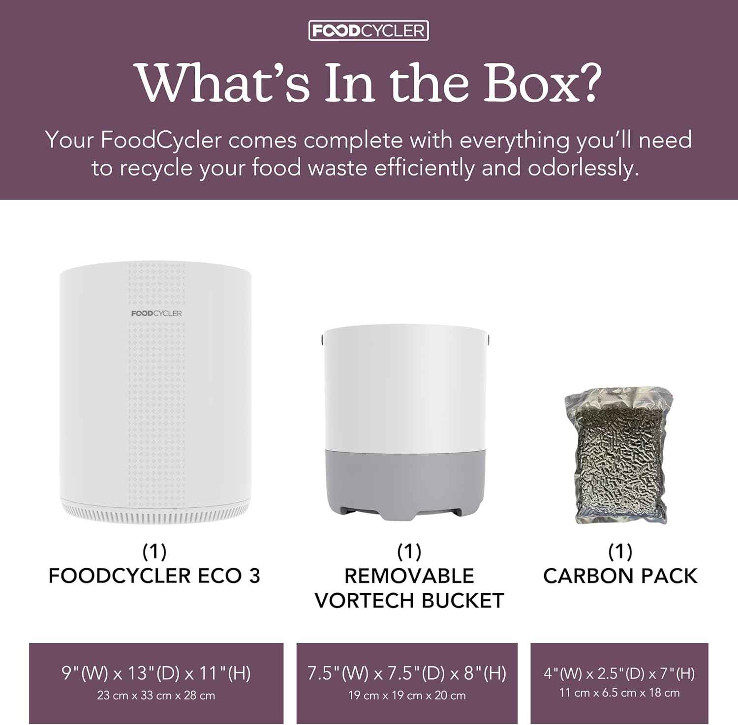 FoodCycler Eco 3 Food Waste Recycler with 4-Pack Carbon Filters – Kitchen Countertop Composter Alternative with Odor Control – Compact, Efficient, Easy to Maintain