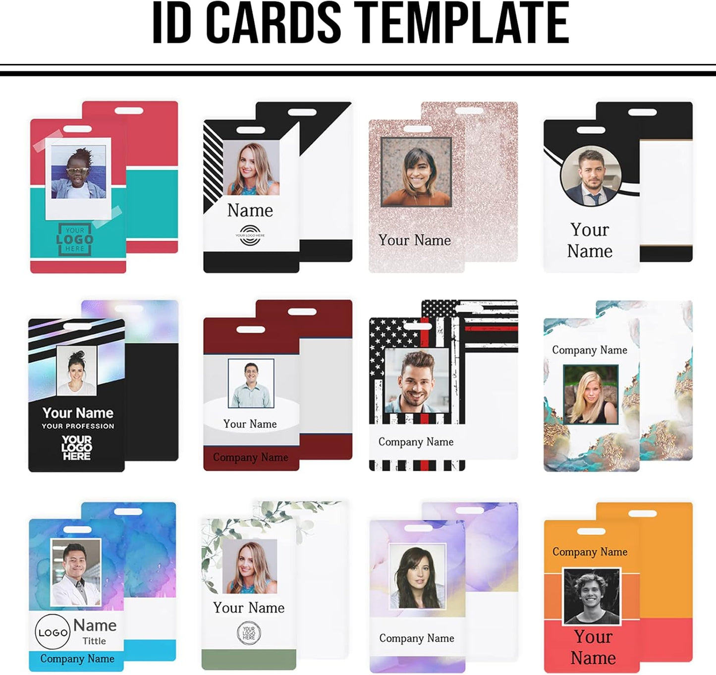Custom Id Badge, Personalized Employee Photo Identification Card with Lanyard, Durable ID Card for Office Worker Doctor Nurse Student-Vertical-Template10
