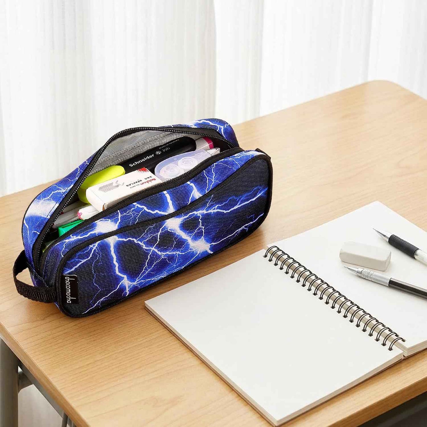 Choco Mocha Kids Pencil Case for Boys, Soft Zipper Pencil Pouch for Boys, Kids Pencil Case for School Lightning Pencil Bag for Toddler Boy, Blue