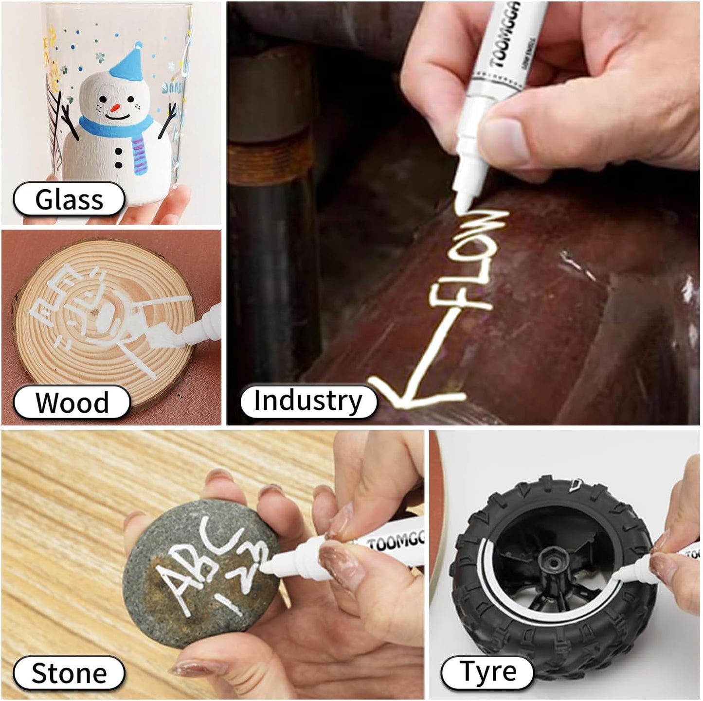 White Paint Pens Permanent Paint Markers - 24 Pack Oil Based Marking Pens, Medium Point, Quick Drying and Waterproof for Rock Painting Car Tyre Metal, Plastic, Canvas, Wood, Glass