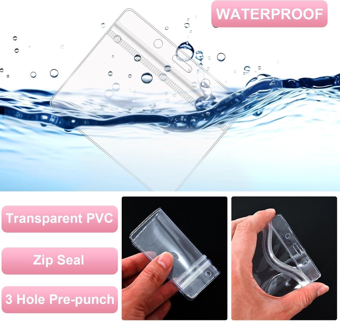 100 Pack Lanyards for ID Badges with Clear Name Tags, Reusable Lanyards Horizontal ID Card Badge Holders Plastic Name Badges for Men Women Kids Business School and Office Supplies (Pink)