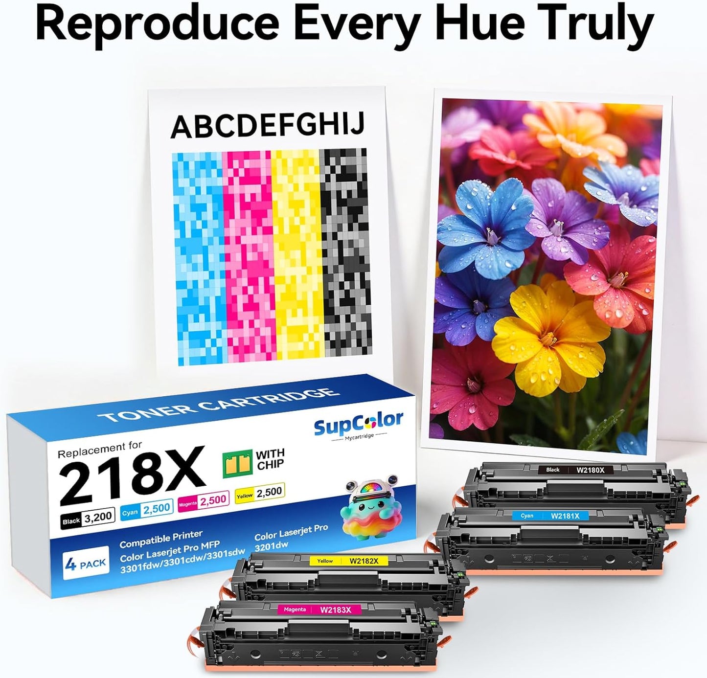 Compatible 218X Toner Cartridge Replacement for HP 218X Toner Cartridge Compatible for HP Color LaserJet pro MFP 3301sdw 3301fdw 3301cdw 3201dw Printer (Color, 4-Pack)