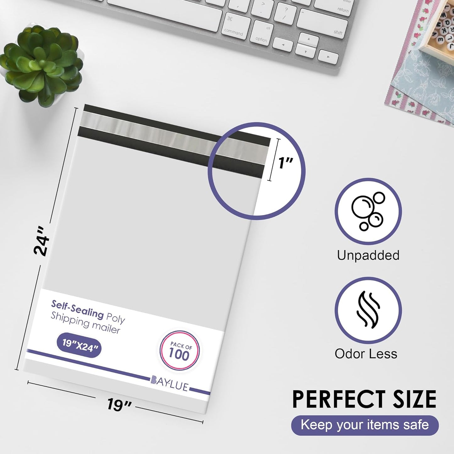 White Large Poly Mailers 19x24 Inch | Strong Adhesive Self-Seal Mailer Bags | Tear, Tamper, Water Resistant Shipping Envelopes | Thick Strong polymailer Bags XL Clothing Shipping Bags | 100 Pcs Bulk - Lumora Desk