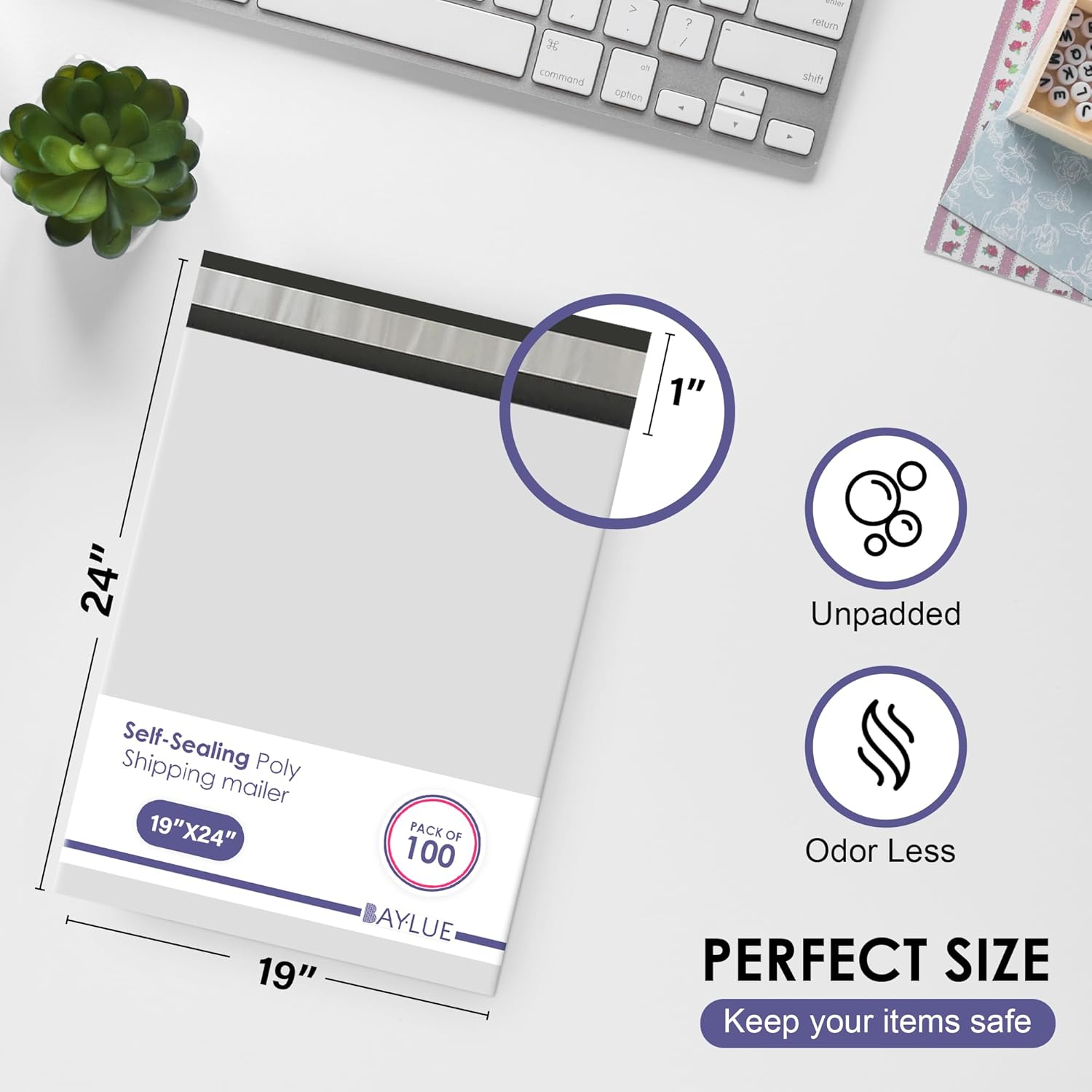 White Large Poly Mailers 19x24 Inch | Strong Adhesive Self-Seal Mailer Bags | Tear, Tamper, Water Resistant Shipping Envelopes | Thick Strong polymailer Bags XL Clothing Shipping Bags | 100 Pcs Bulk - Lumora Desk