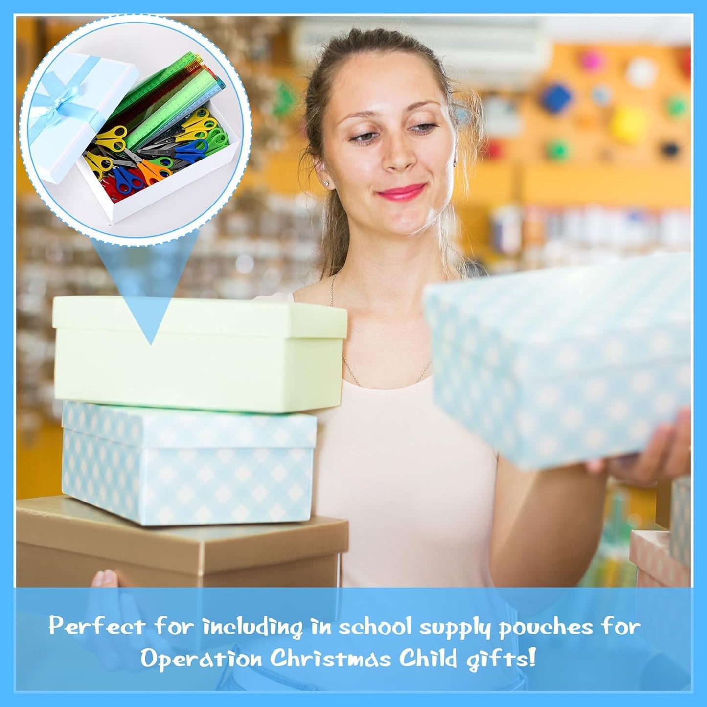 PerKoop 200 Pcs School Supplies with 100 Pcs Safety Blunt Tip Student Scissors 100 Pcs 12 Inch Plastic Rulers Back to School Supply Kit for Operation Christmas Charity Donation Supplies (Vivid Color)