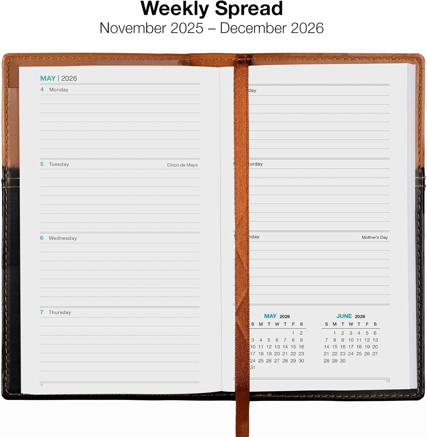 2026 Pocket Planner/Pocket Calendar and Pen, 3.5"x6": Includes 14 Months (November 2025 - December 2026) / 2026 Weekly Planner/Weekly Agenda/Monthly Calendar Organizer (Brown/Black)