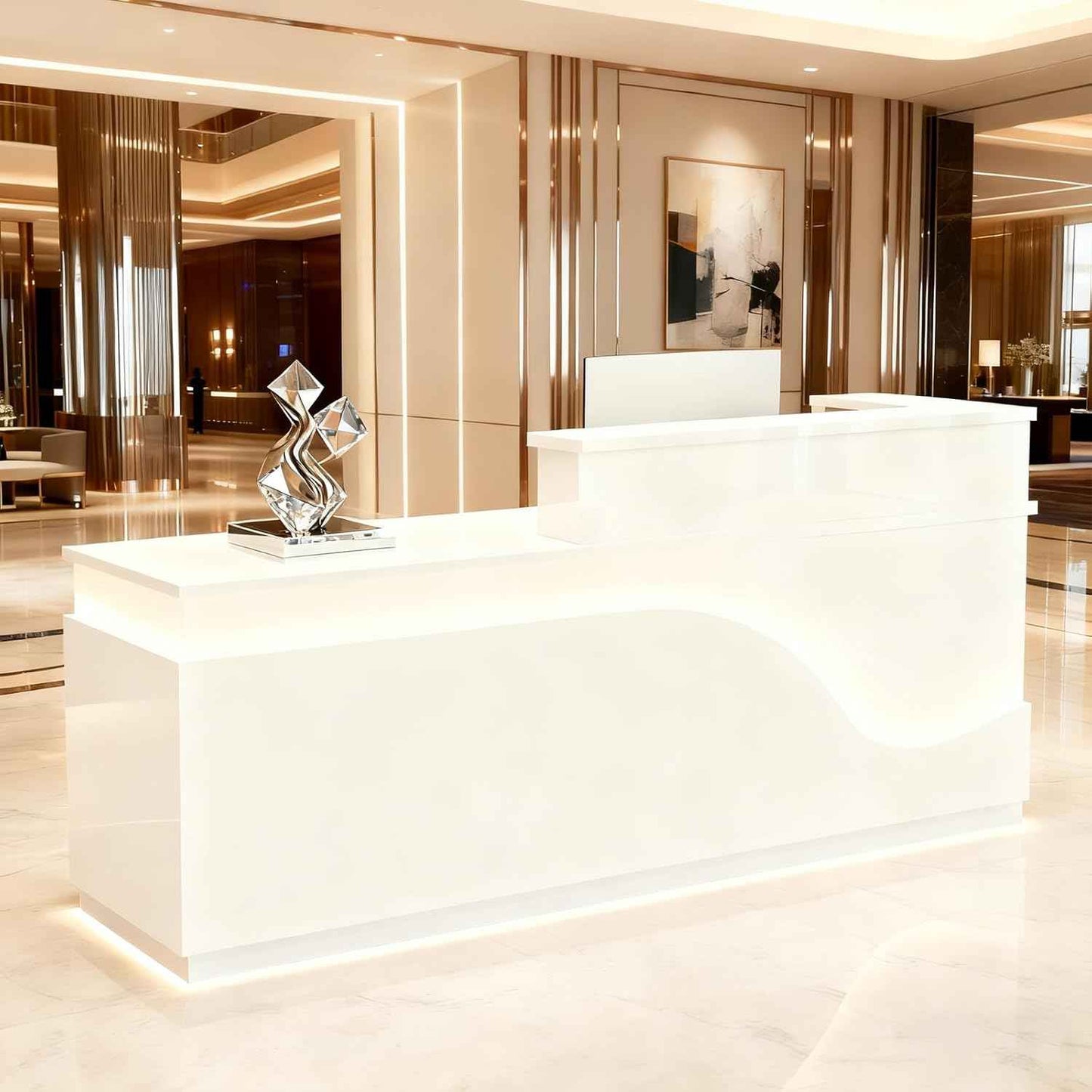 63in Reception Desk with Counter，Modern Front Desk Reception Counter for Checkout, Lobby, Beauty Salon (Left high)
