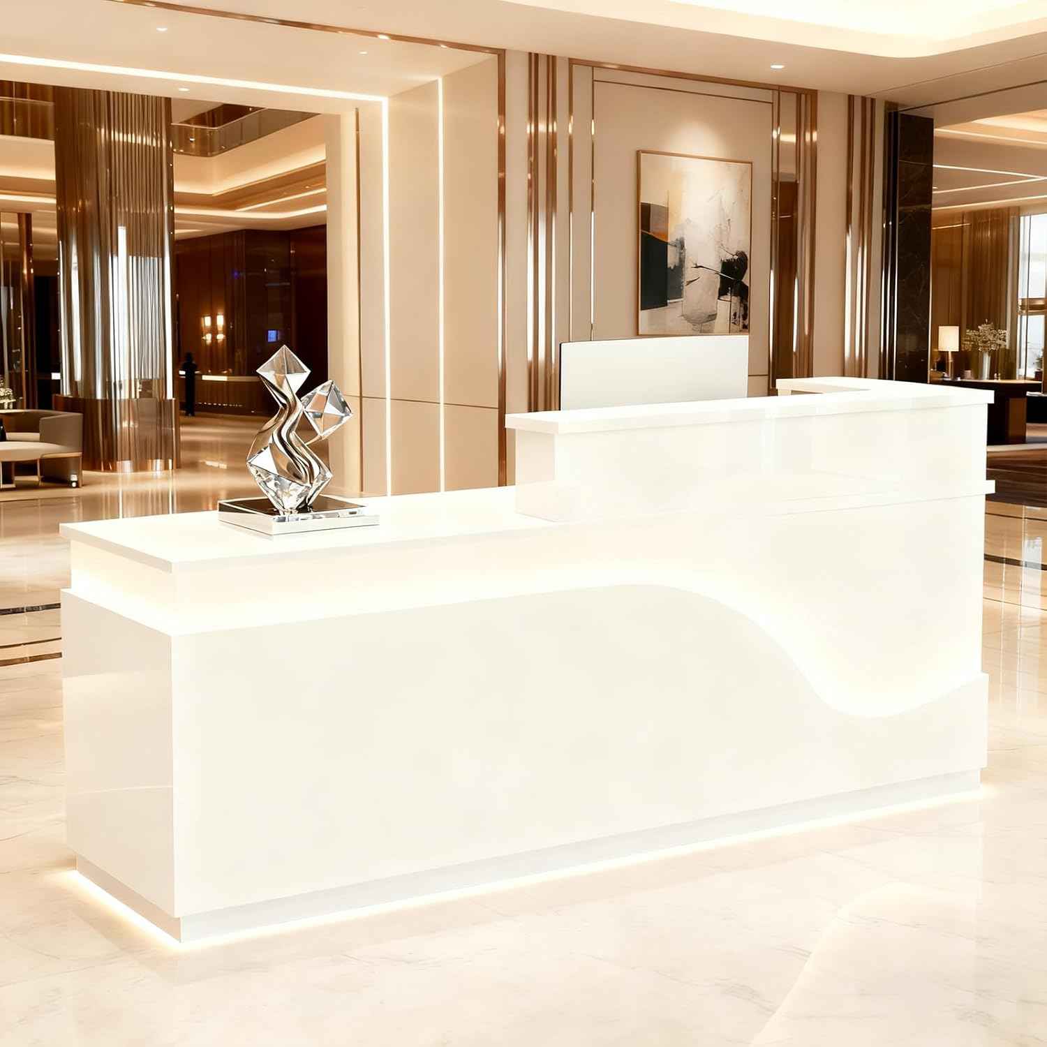 63in Reception Desk with Counter，Modern Front Desk Reception Counter for Checkout, Lobby, Beauty Salon (Left high)