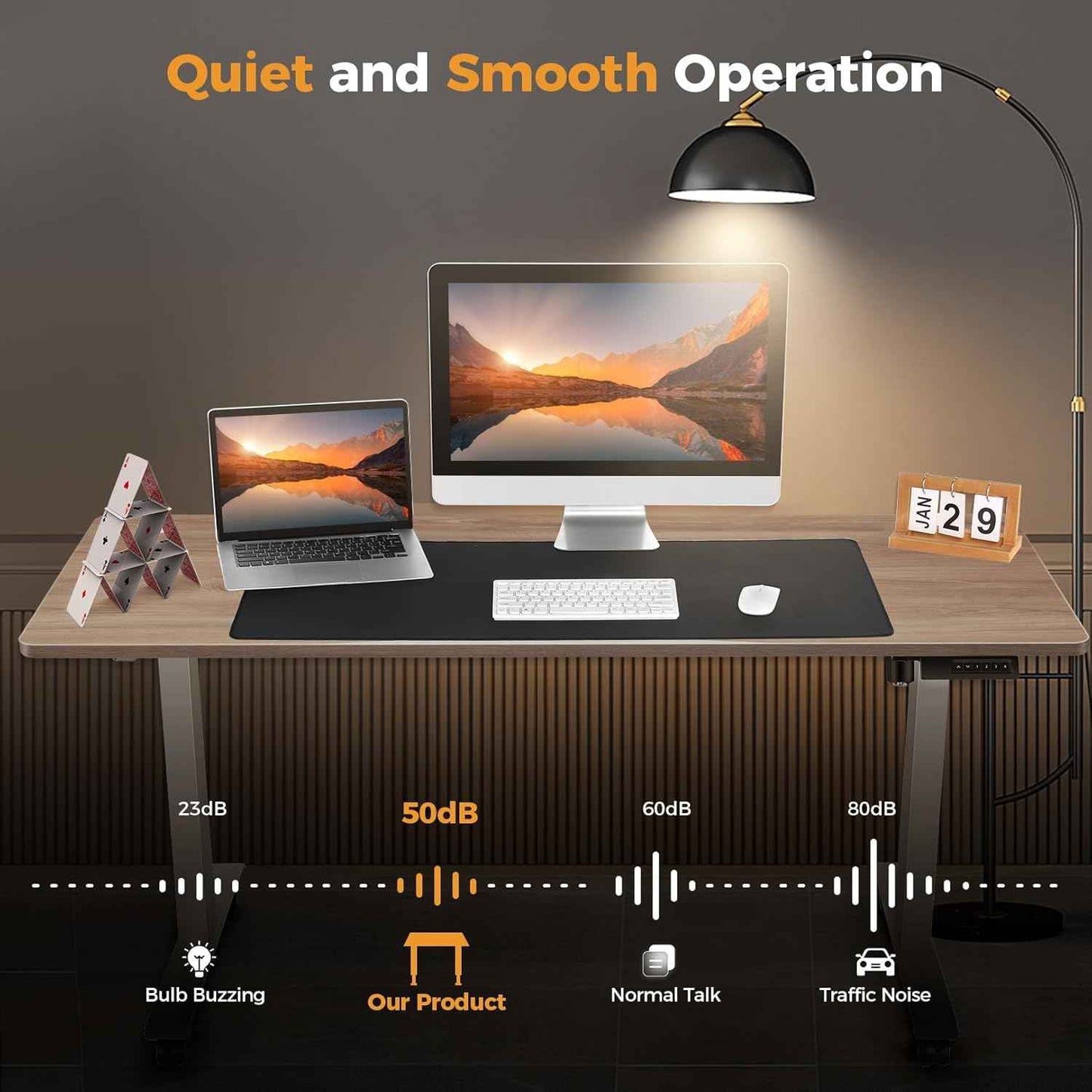 Electric Standing Desk 63 x 24 Inches Adjustable Height Ergonomic Sit Stand Up Curved Desk for Home Office Computer Desk Memory Preset with Wheels and White Frame/Oak Top