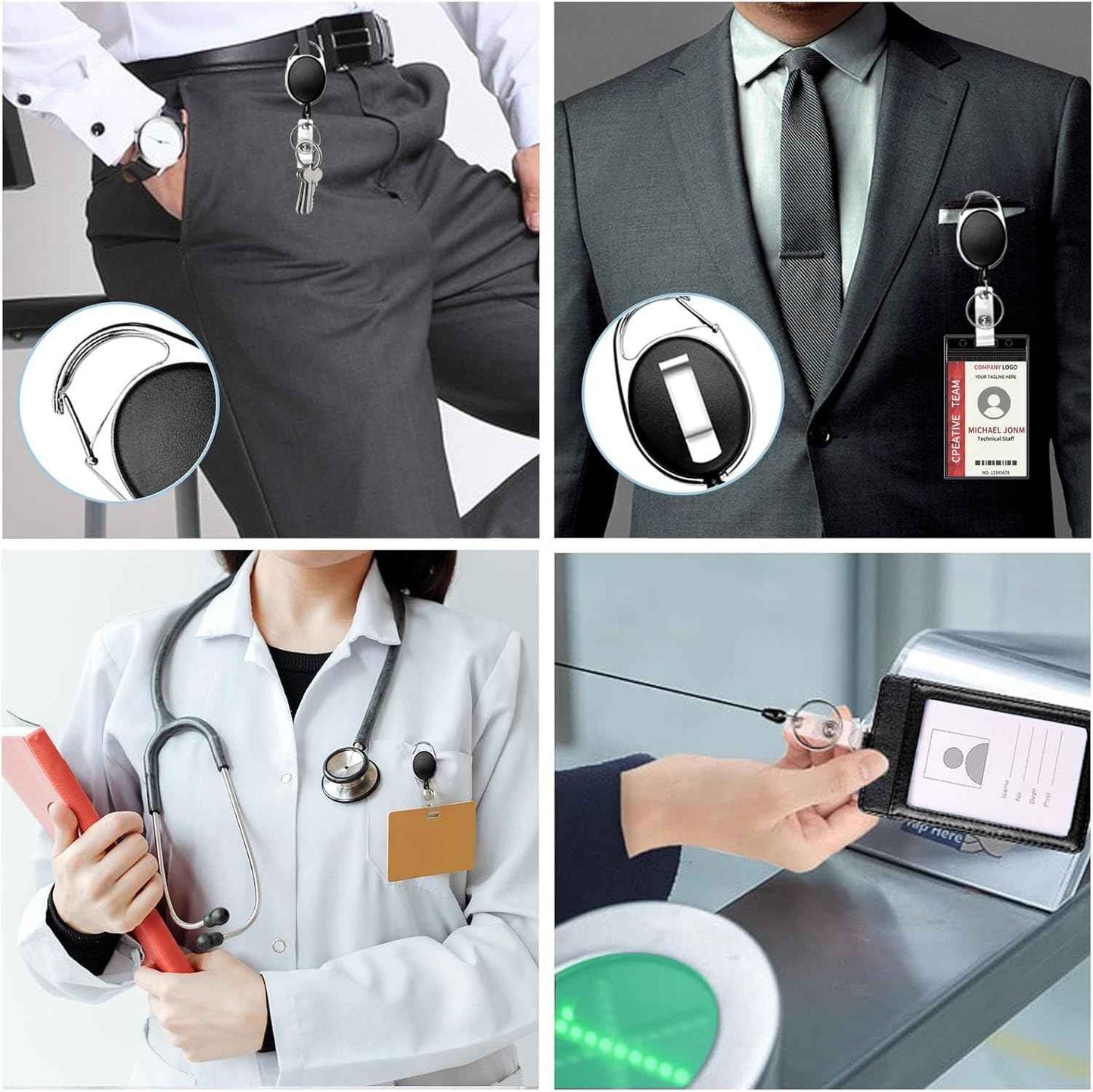 50 Pcs Retractable Badge Reel Clips Holder Name ID Badge Clips Keychain Badge Holder for ID Card Name (Black,50 Pcs)